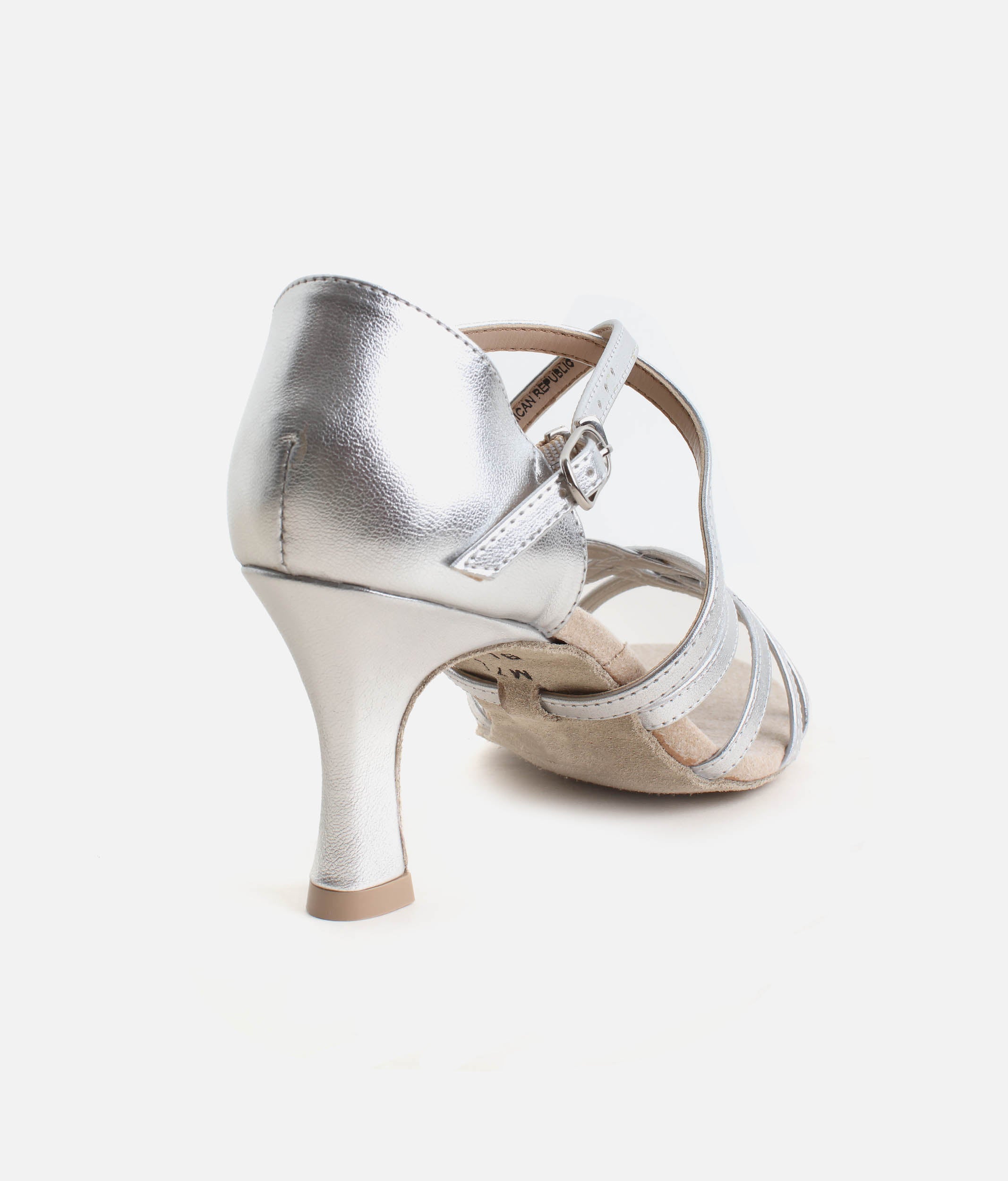 BL164 - Silver Latin Dance Sandals with Suede Sole & Flared Heels
