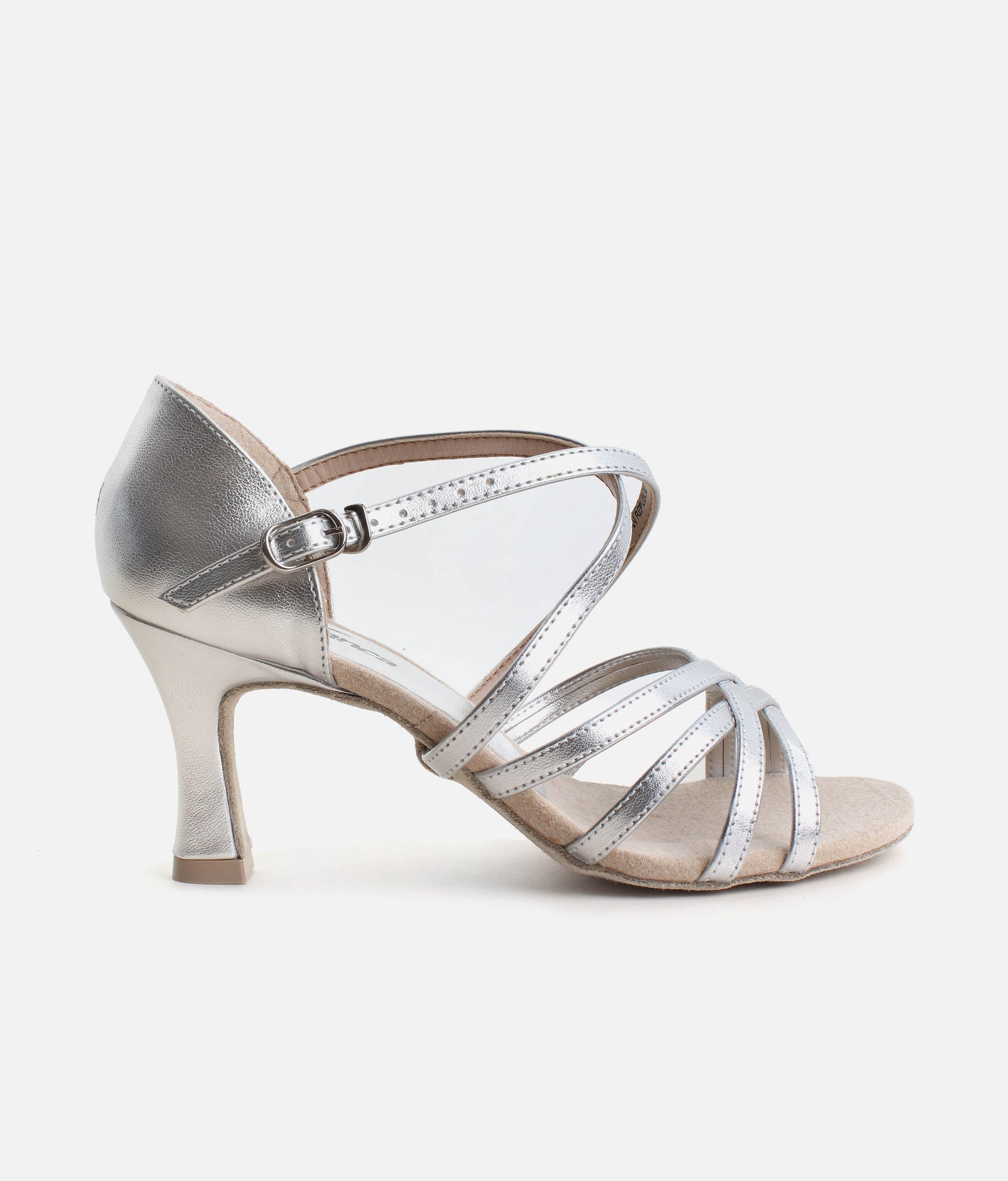 BL164 - Silver Latin Dance Sandals with Suede Sole & Flared Heels
