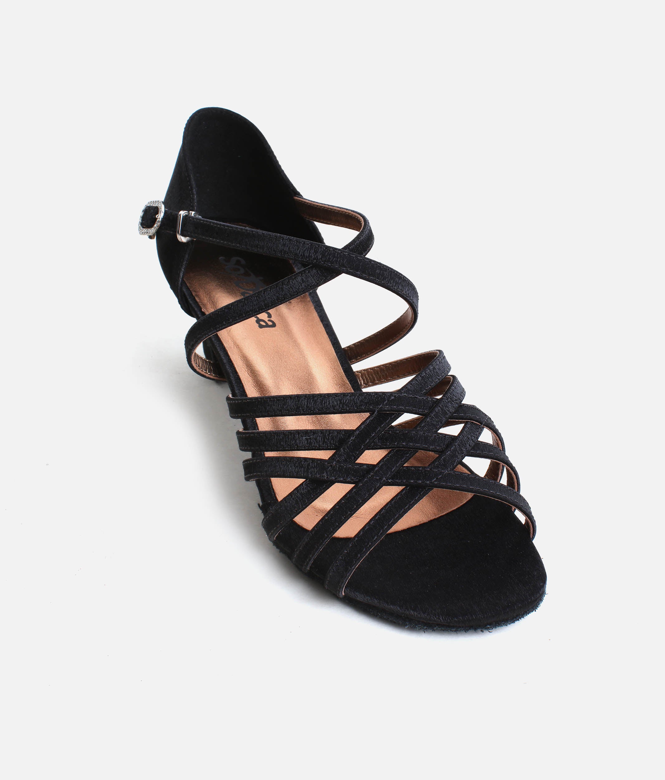 BL180 - Low Heel Satin Ballroom Heels with Cross Straps & Diamante Buckle