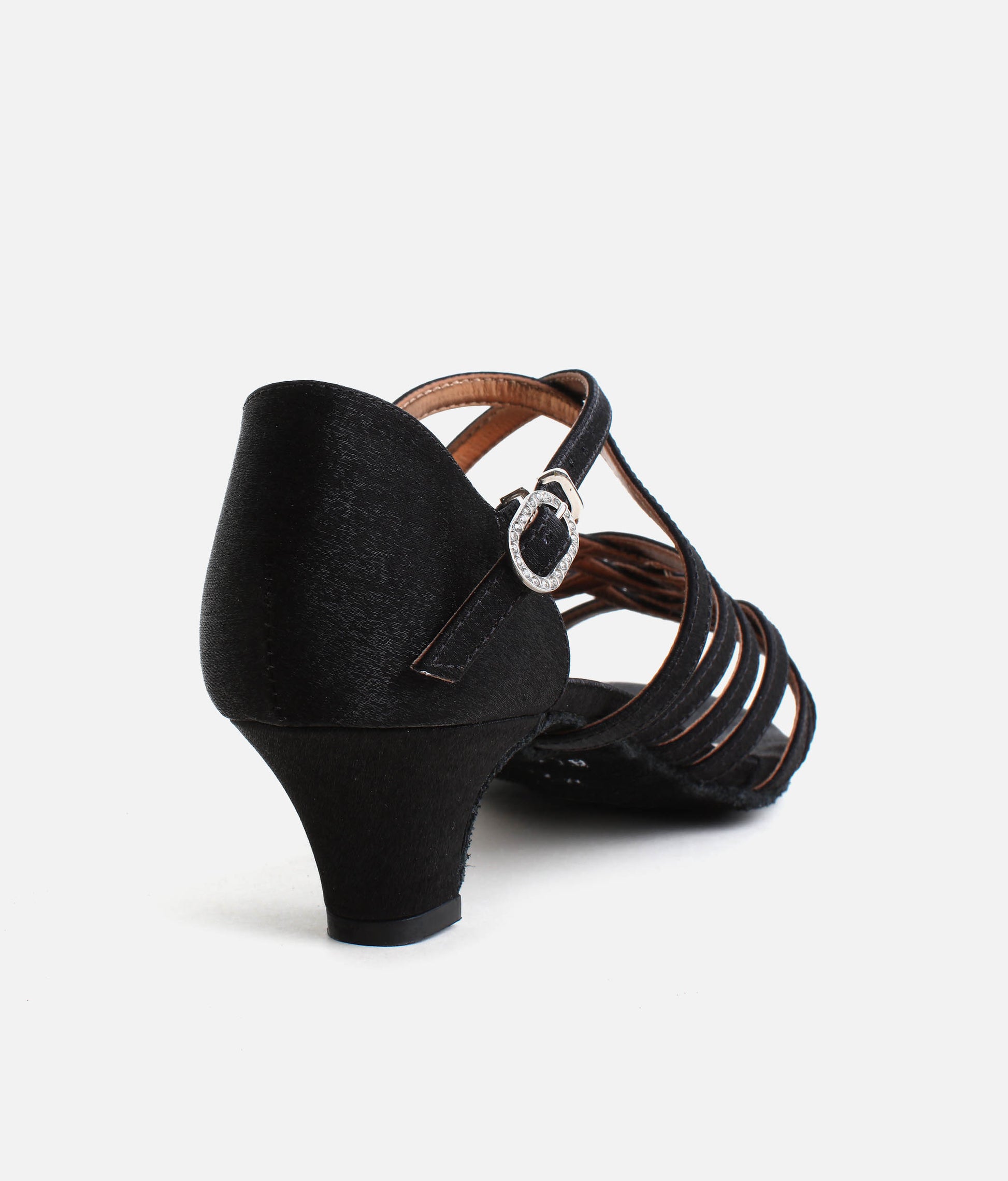 BL180 - Low Heel Satin Ballroom Heels with Cross Straps & Diamante Buckle