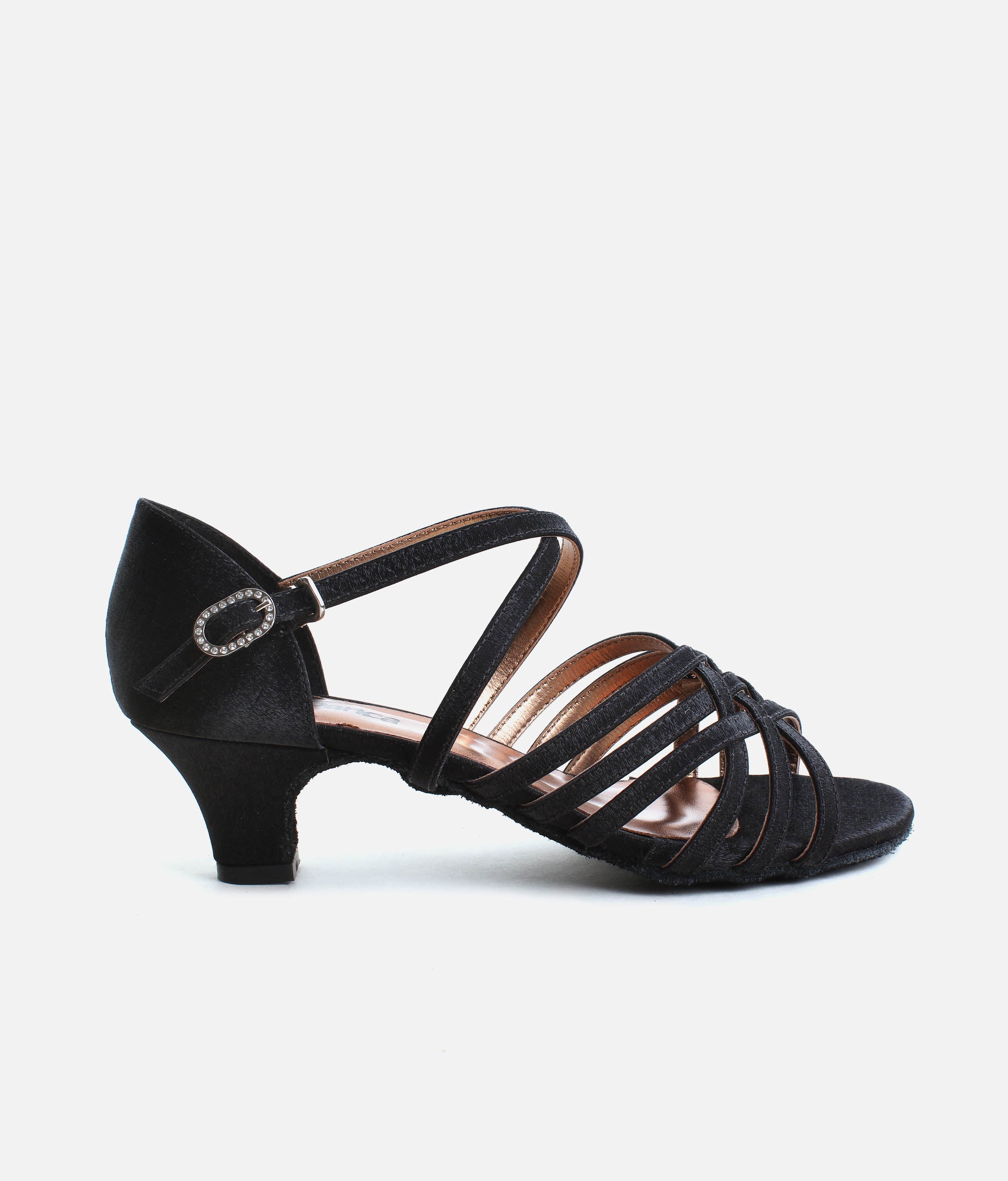 BL180 - Low Heel Satin Ballroom Heels with Cross Straps & Diamante Buckle