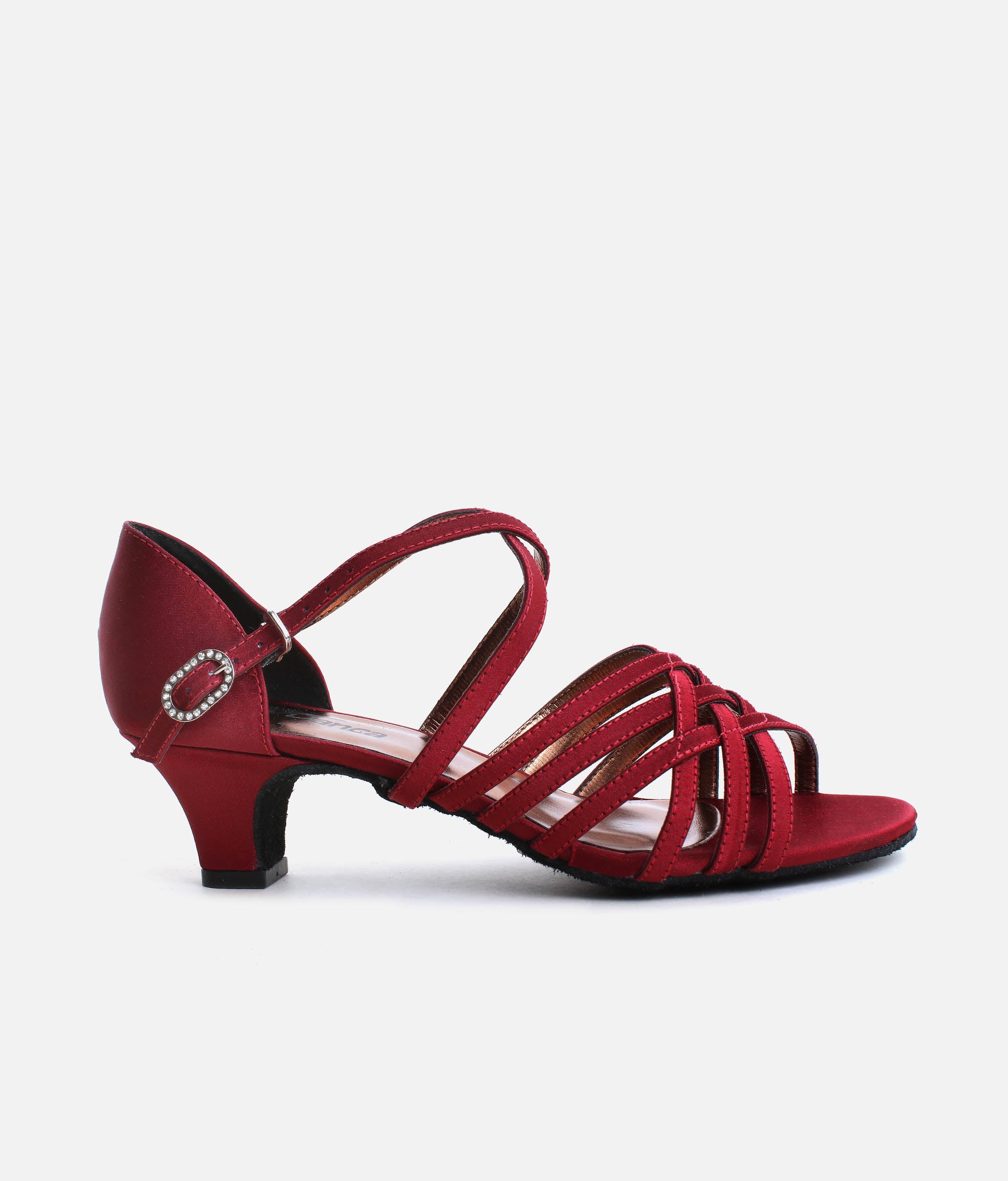 BL180 - Low Heel Satin Ballroom Heels with Cross Straps & Diamante Buckle