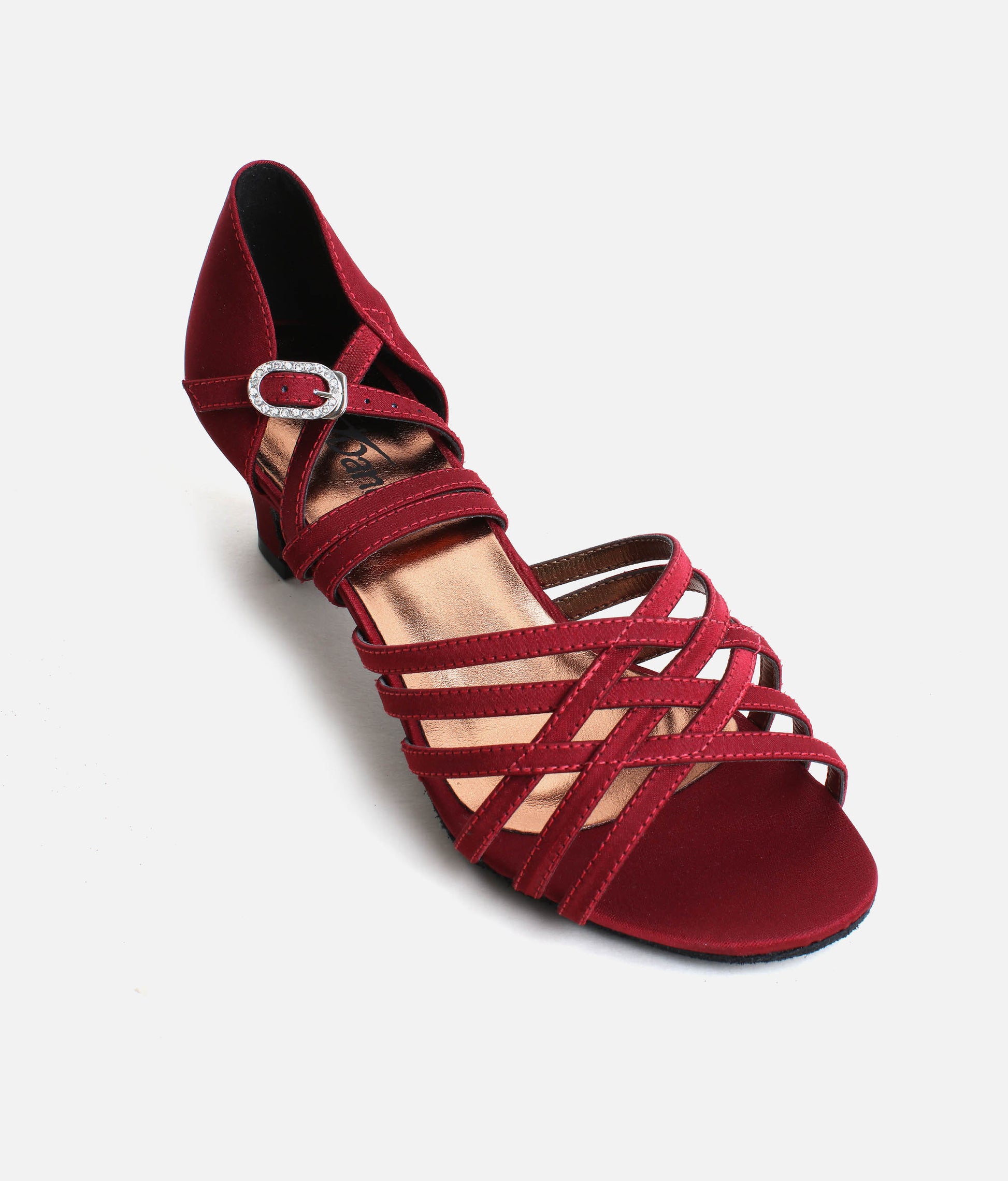 BL180 - Low Heel Satin Ballroom Heels with Cross Straps & Diamante Buckle