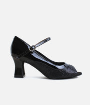 BL194 - Heeled Court Ballroom Dance Shoes, Sparkle Canvas & Patent