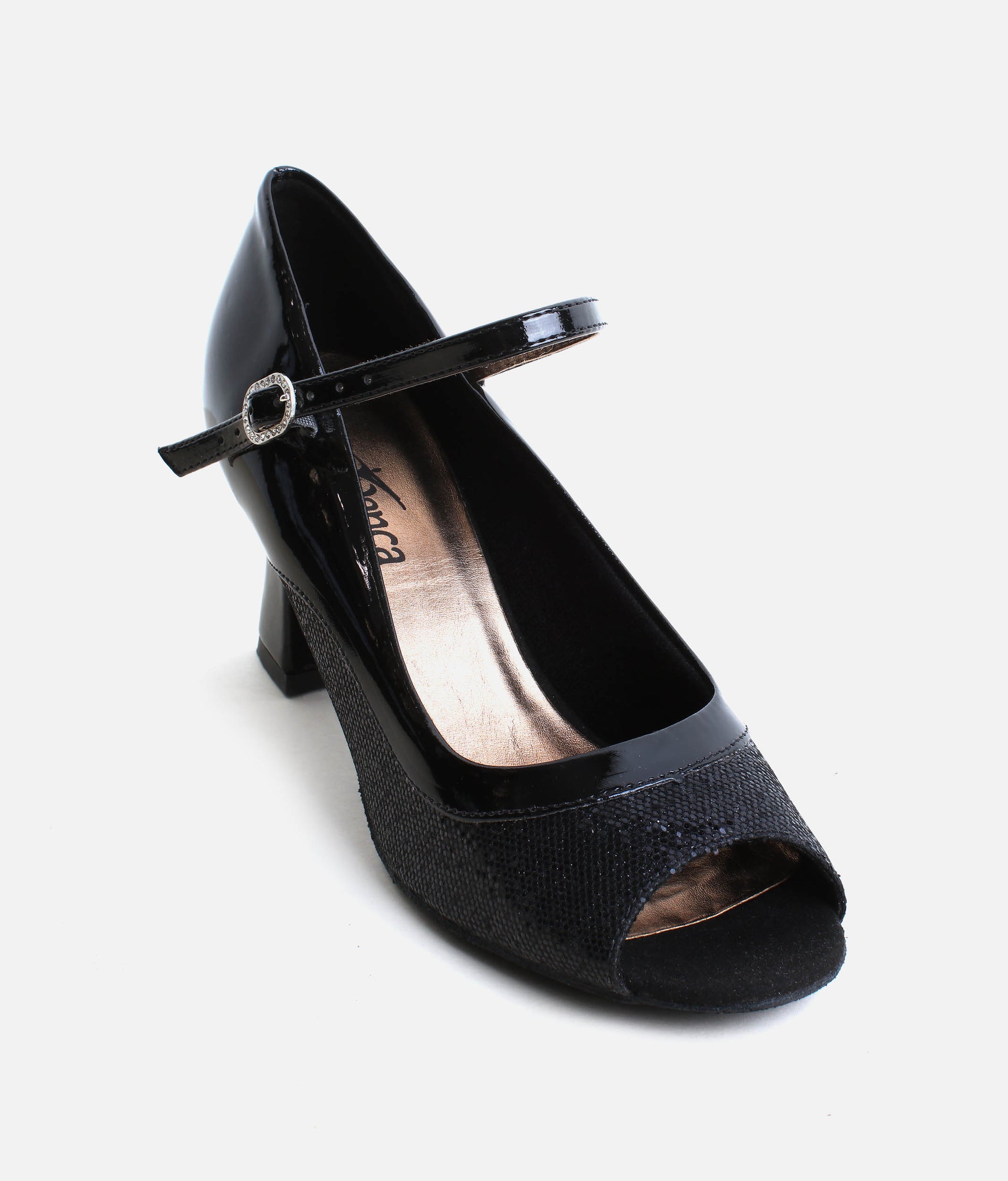 BL194 - Heeled Court Ballroom Dance Shoes, Sparkle Canvas & Patent
