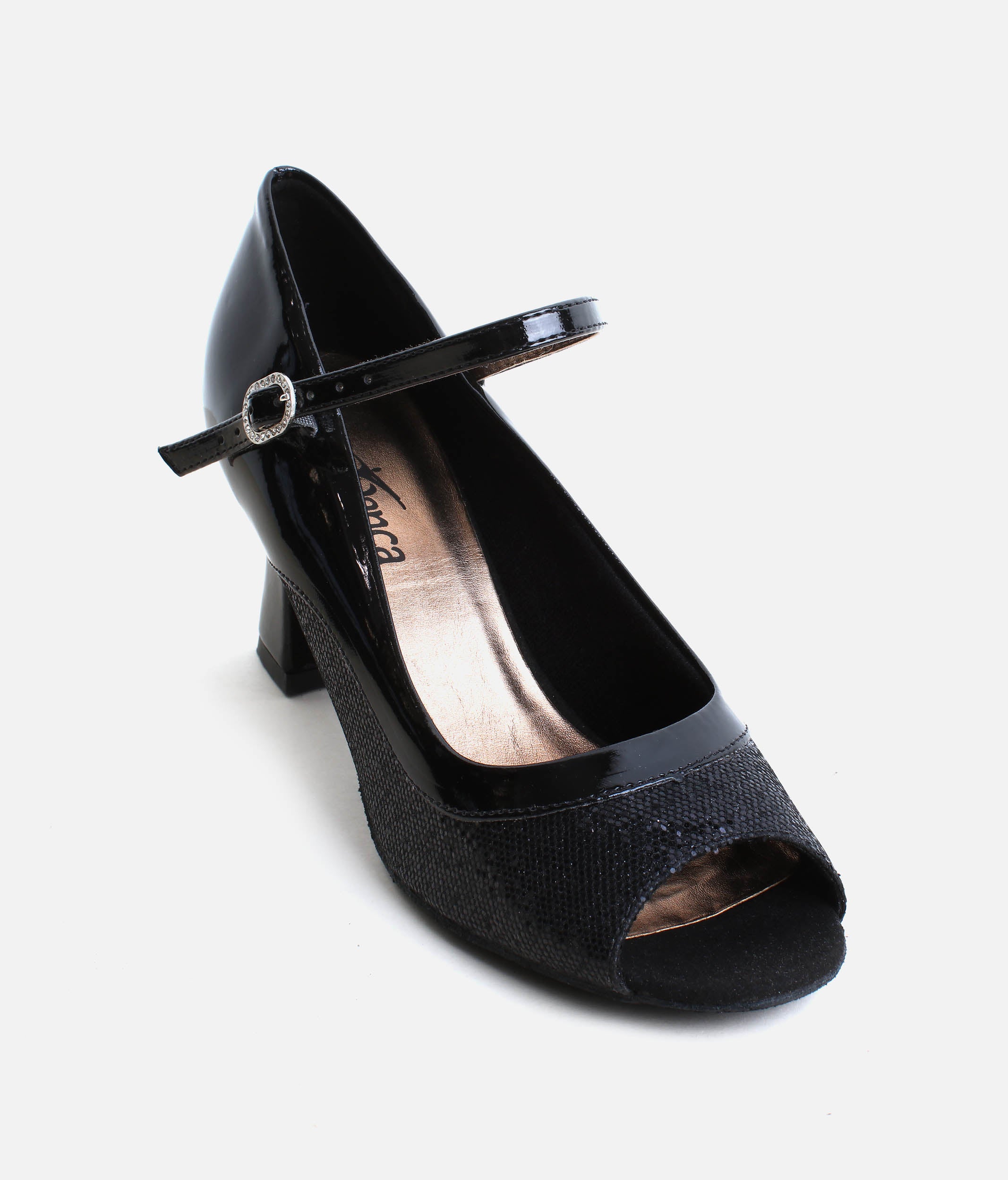 BL194 - Heeled Court Ballroom Dance Shoes, Sparkle Canvas & Patent