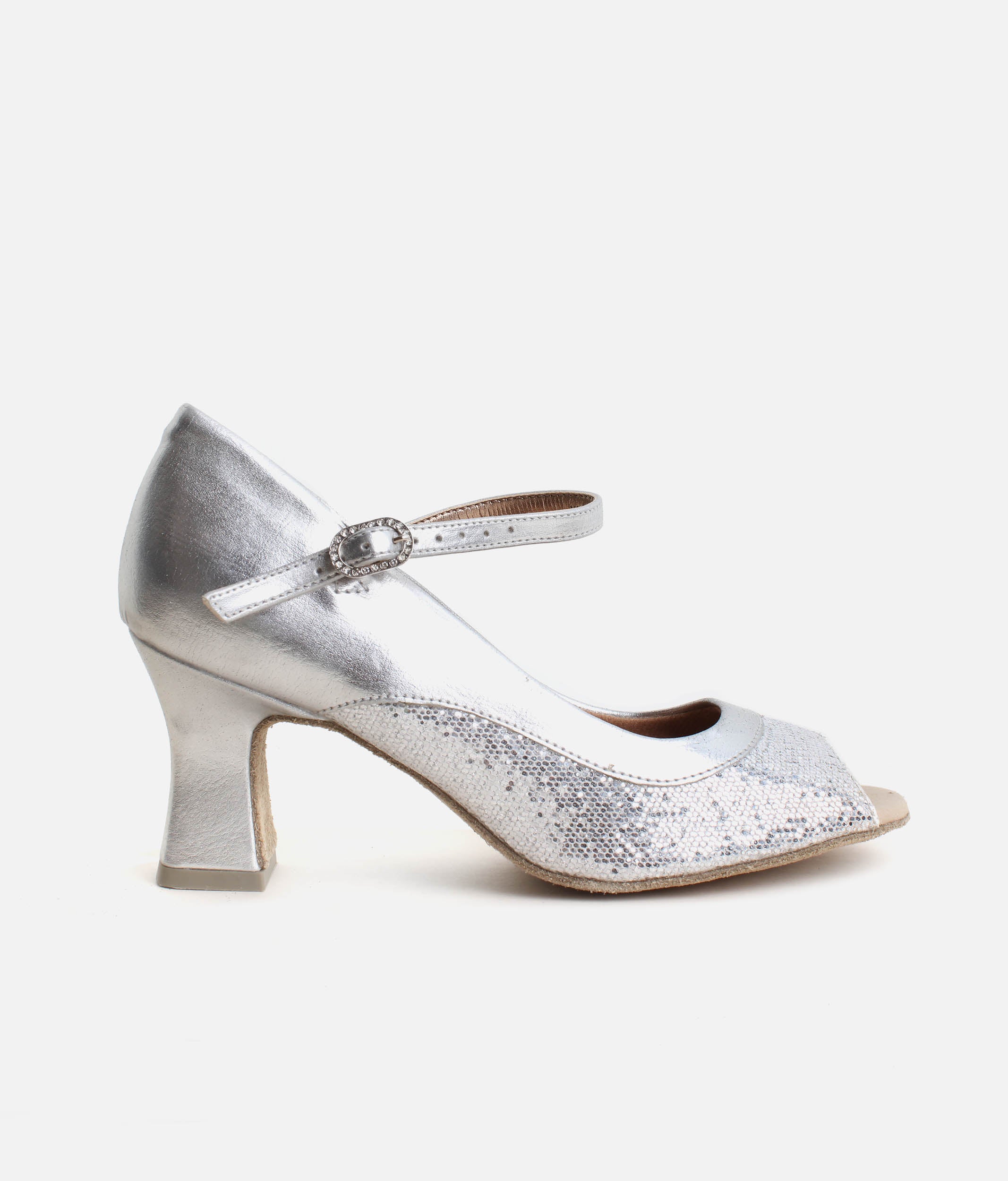 BL194 - Heeled Court Ballroom Dance Shoes, Sparkle Canvas & Patent
