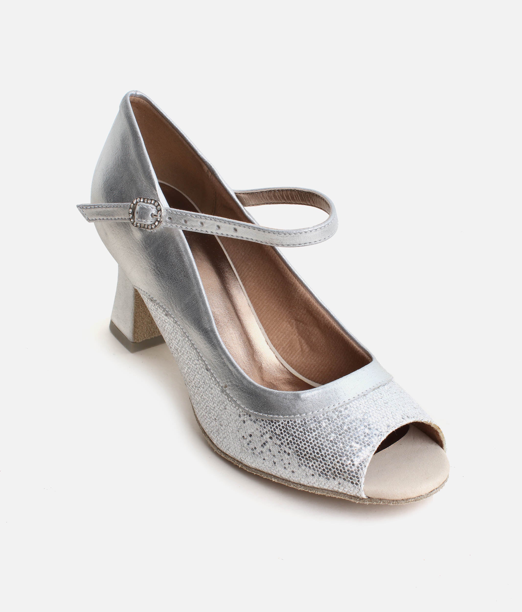 BL194 - Heeled Court Ballroom Dance Shoes, Sparkle Canvas & Patent