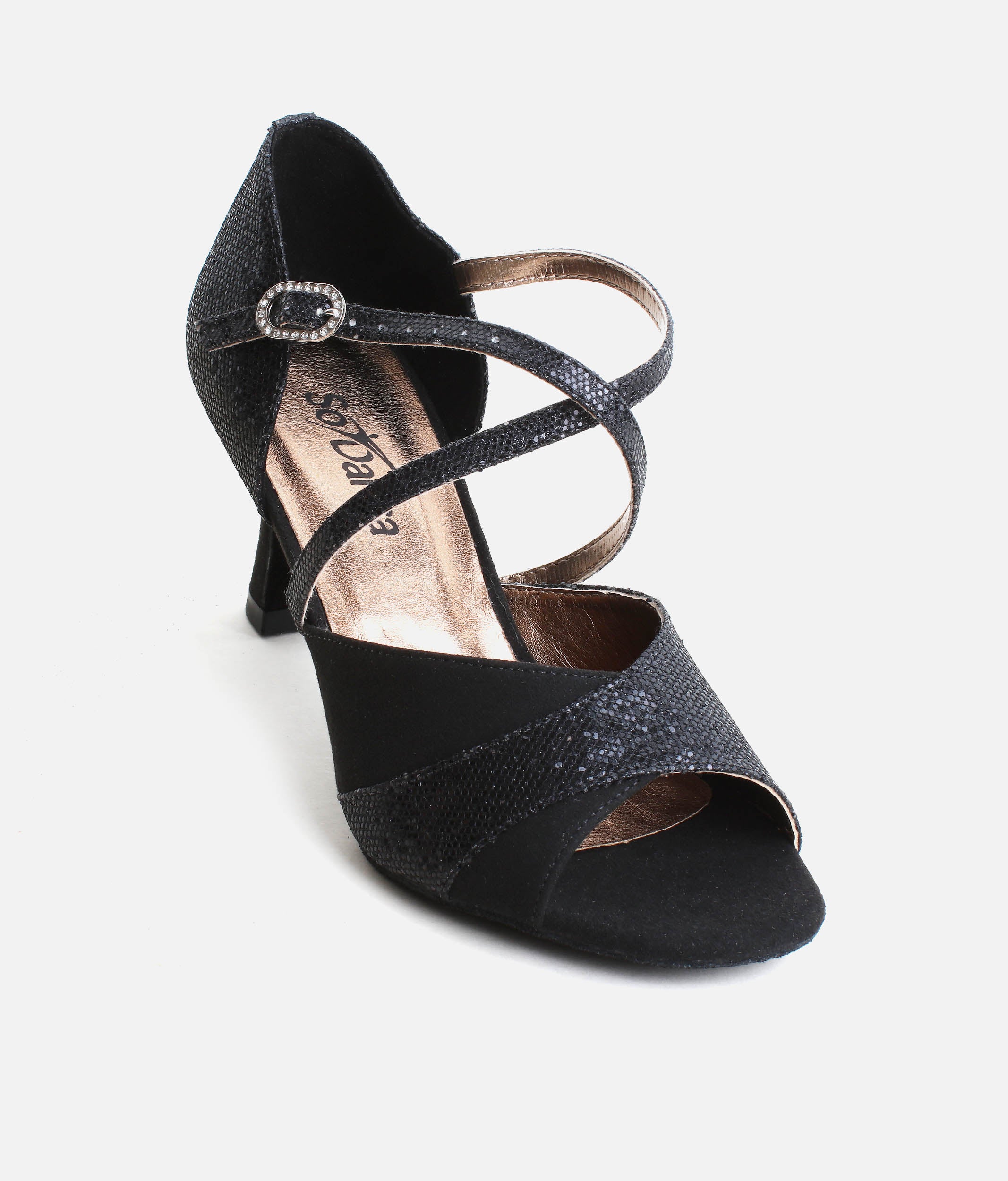 BL196 - Open-Toe Ballroom Dance Shoes, X-Strap with Rhinestone Buckle