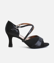 BL196 - Open-Toe Ballroom Dance Shoes, X-Strap with Rhinestone Buckle