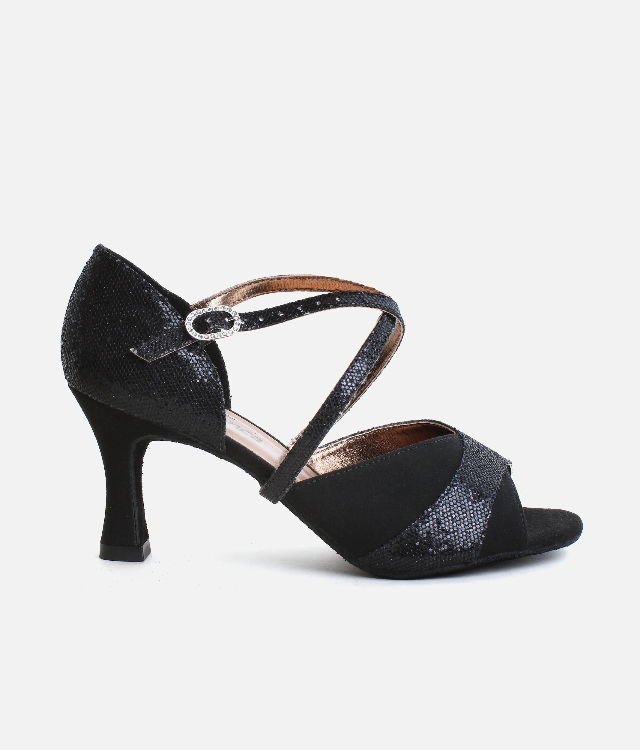 BL196 - Open-Toe Ballroom Dance Shoes, X-Strap with Rhinestone Buckle