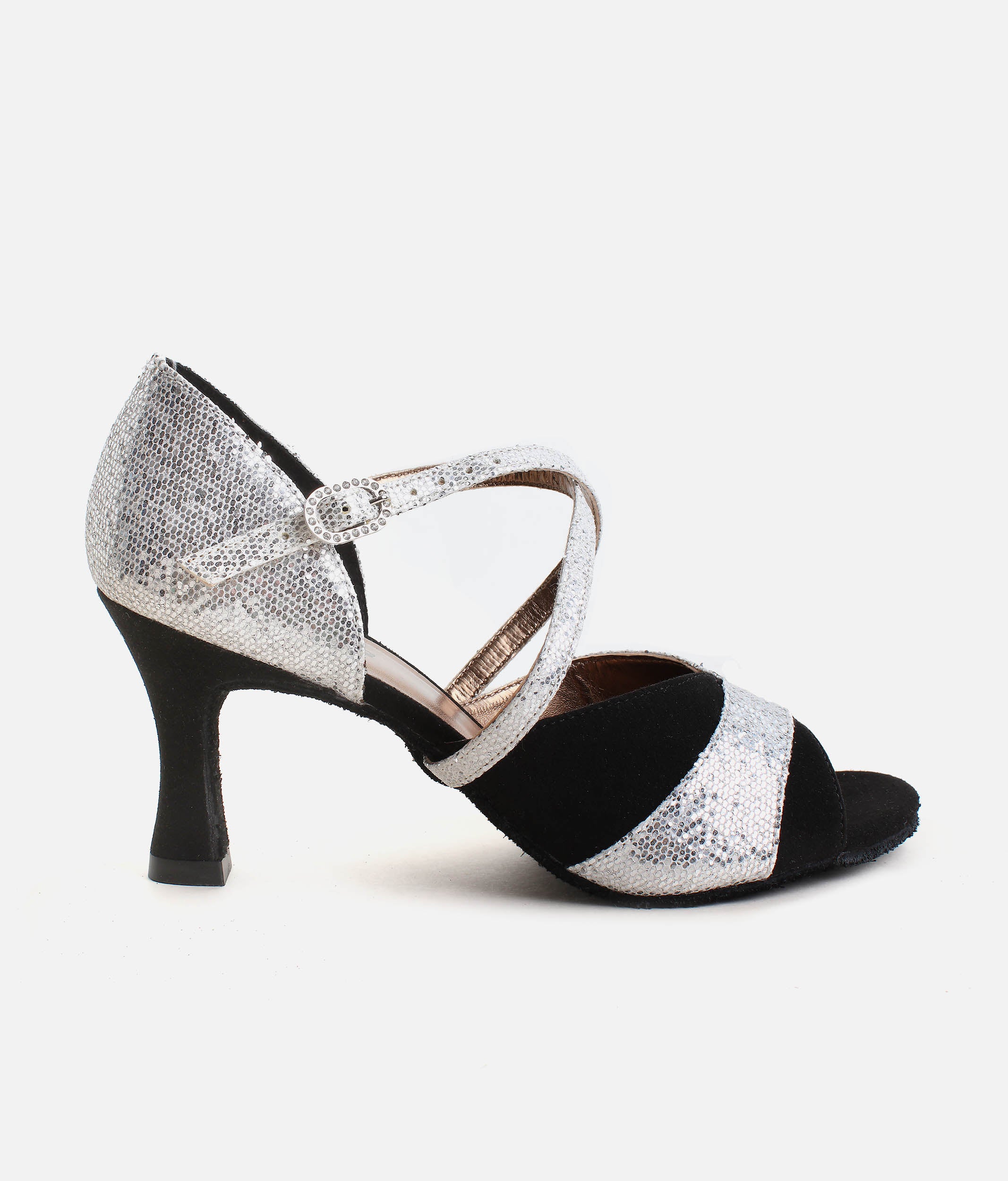 BL196 - Open-Toe Ballroom Dance Shoes, X-Strap with Rhinestone Buckle