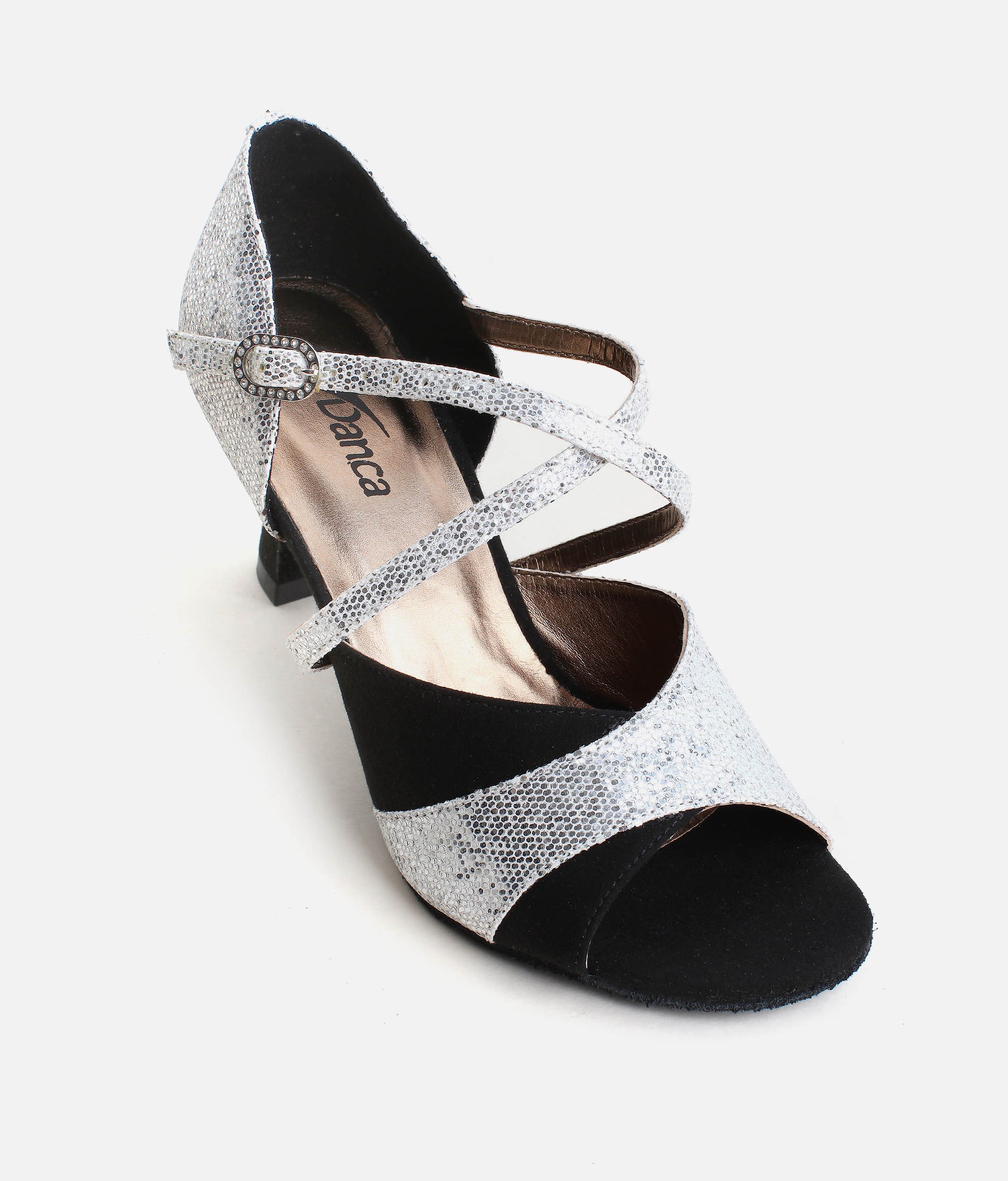 BL196 - Open-Toe Ballroom Dance Shoes, X-Strap with Rhinestone Buckle