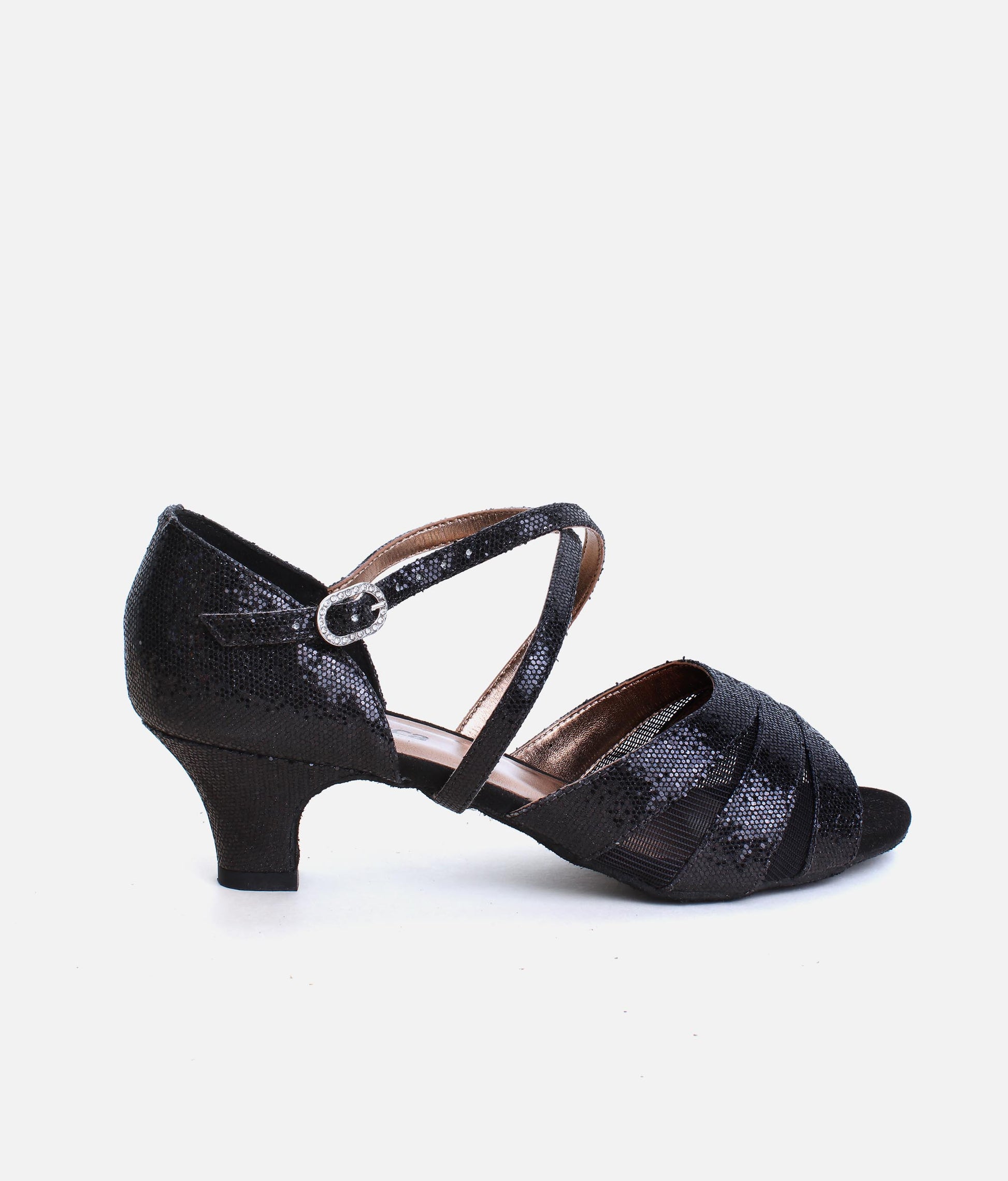 Sparkly Ballroom Practice Shoes for Women with Mesh Tri-Strap - BL198