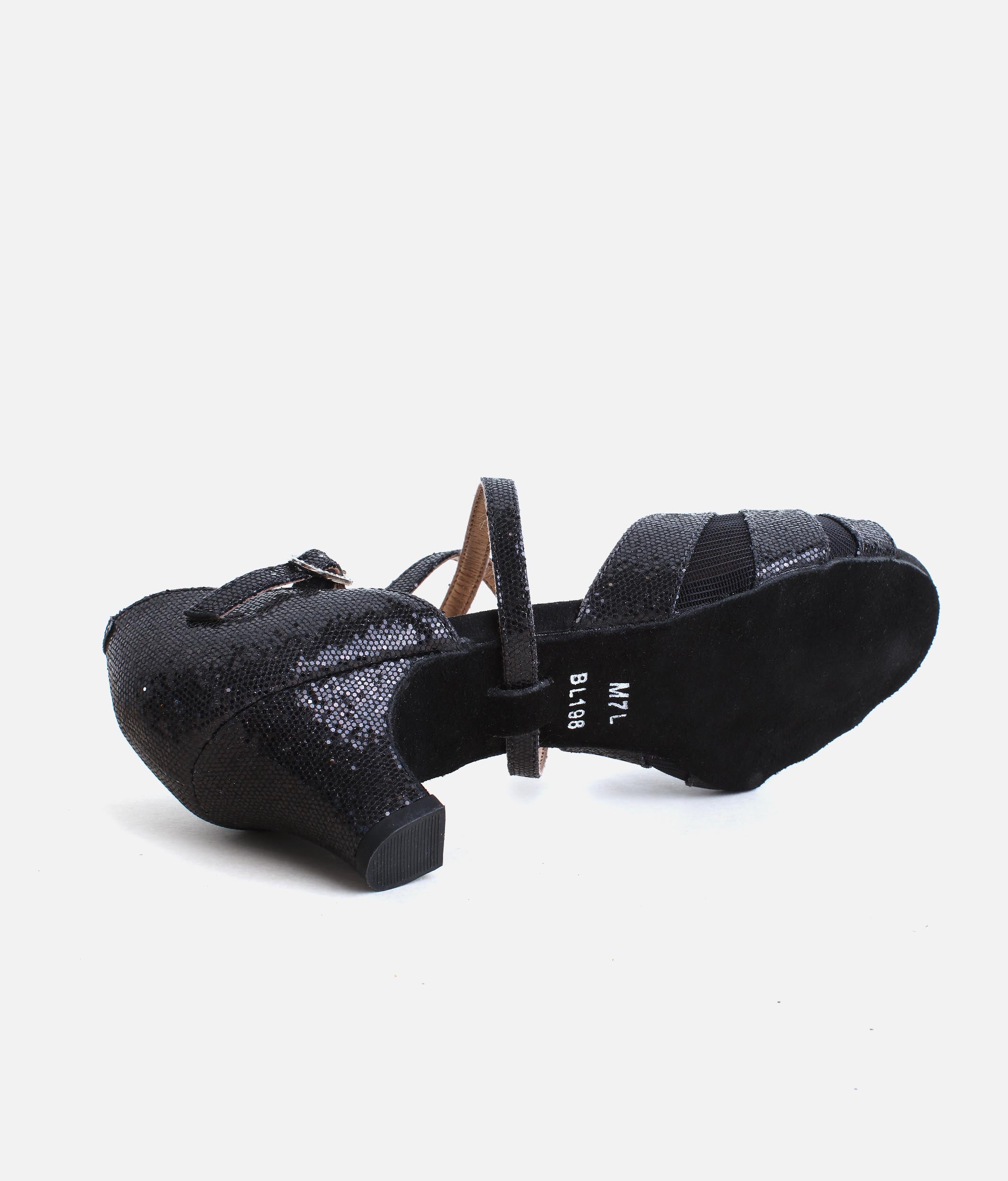 Sparkly Ballroom Practice Shoes for Women with Mesh Tri-Strap - BL198