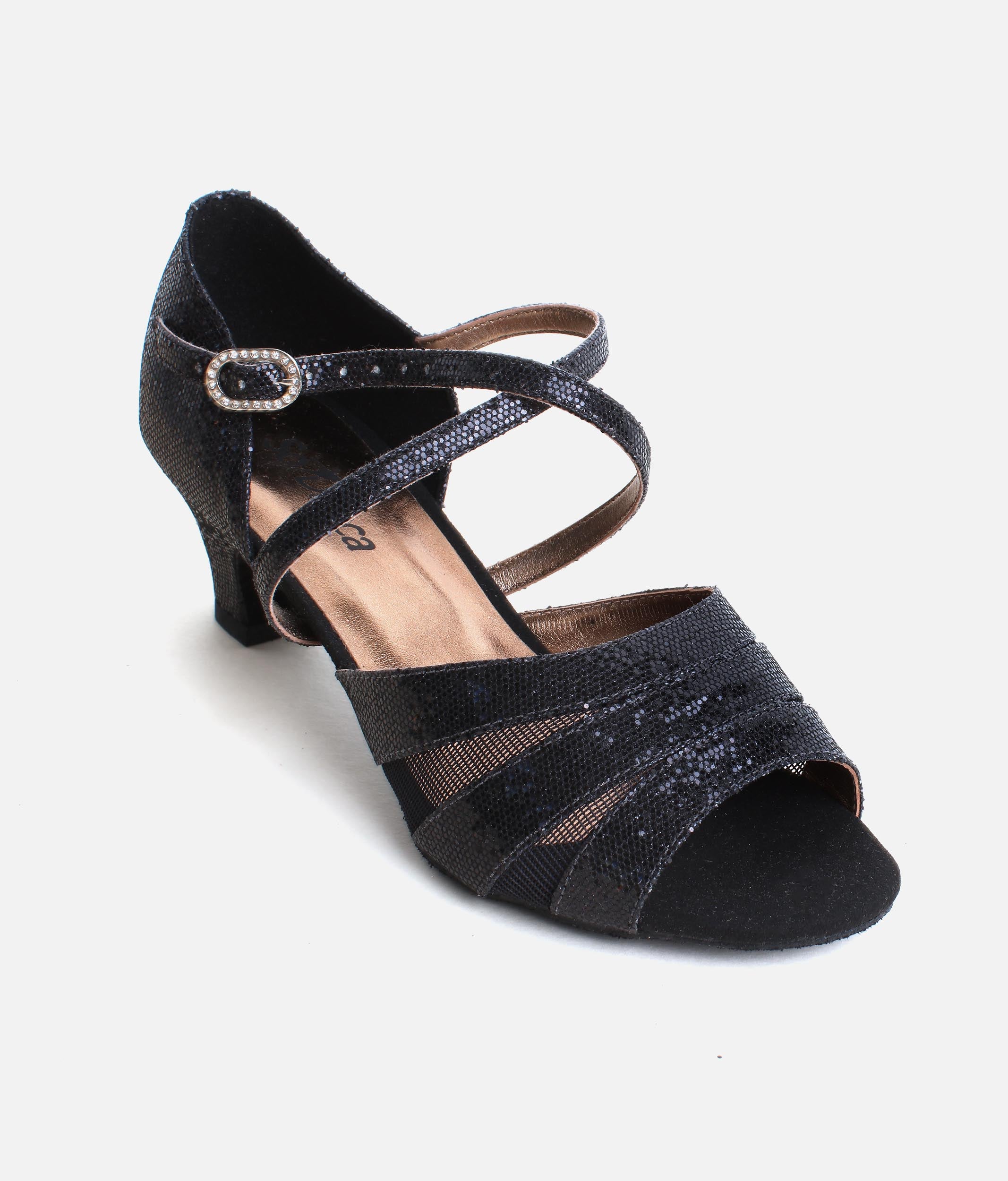 Sparkly Ballroom Practice Shoes for Women with Mesh Tri-Strap - BL198
