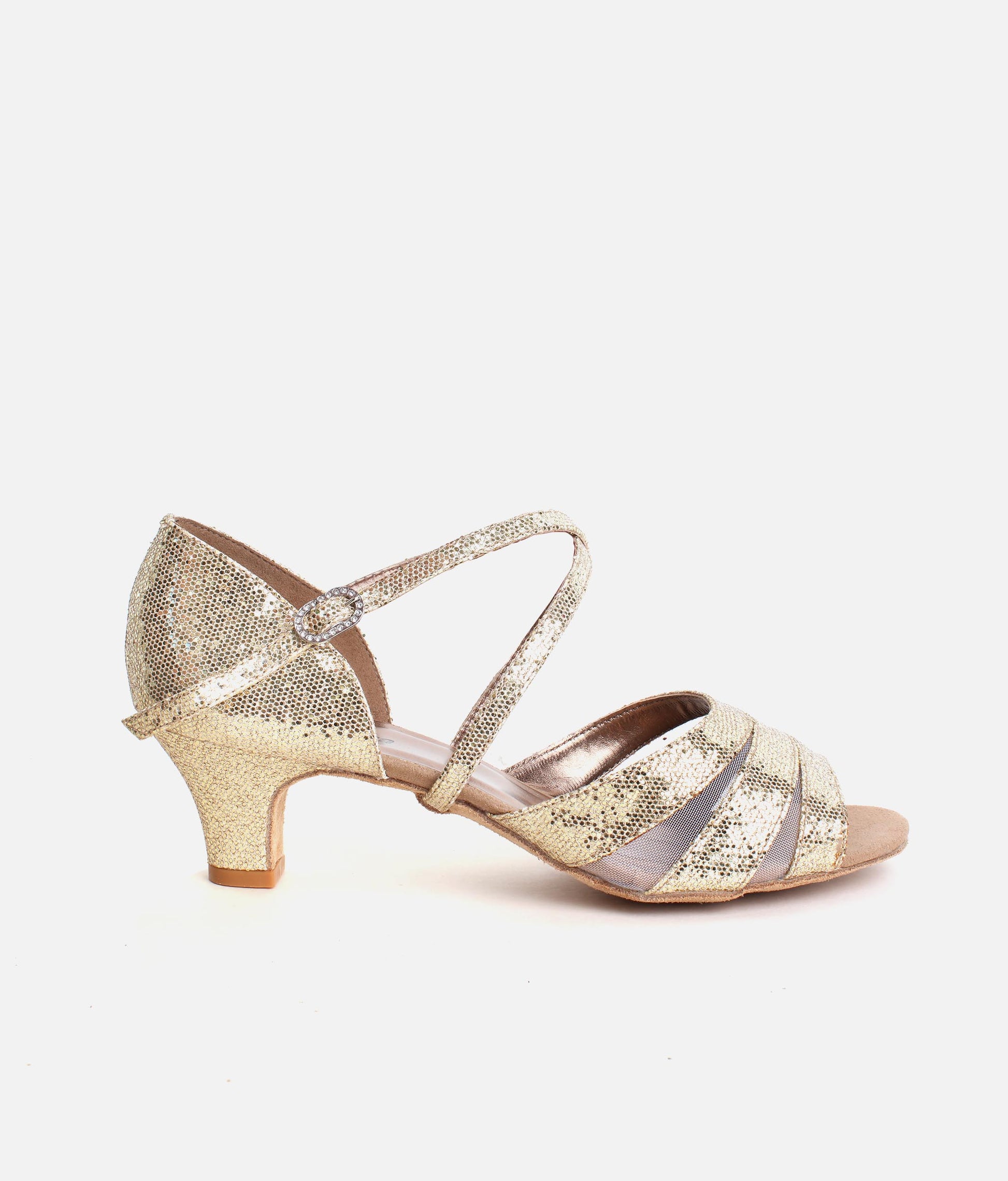 Sparkly Ballroom Practice Shoes for Women with Mesh Tri-Strap - BL198