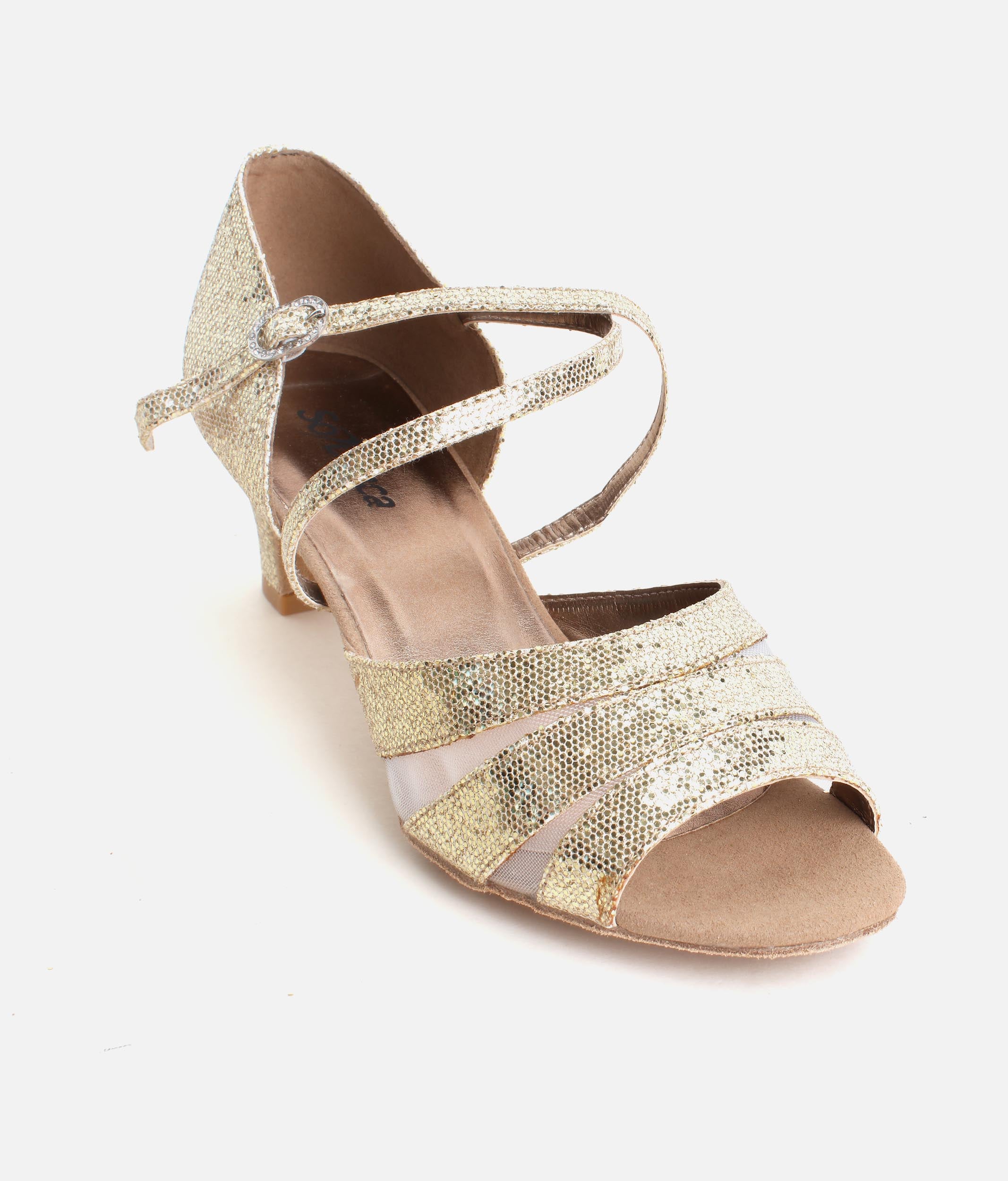 Sparkly Ballroom Practice Shoes for Women with Mesh Tri-Strap - BL198