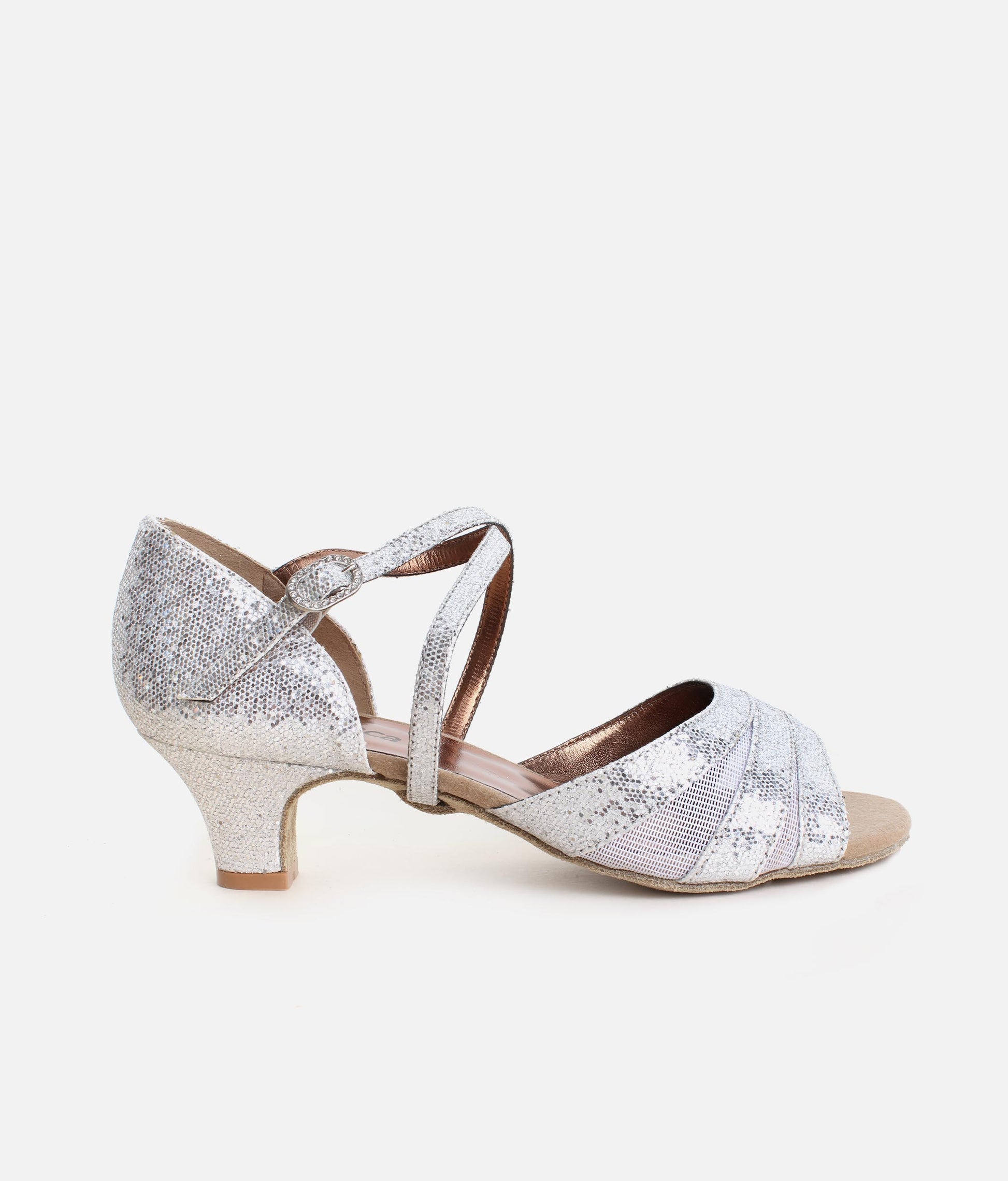 Sparkly Ballroom Practice Shoes for Women with Mesh Tri-Strap - BL198