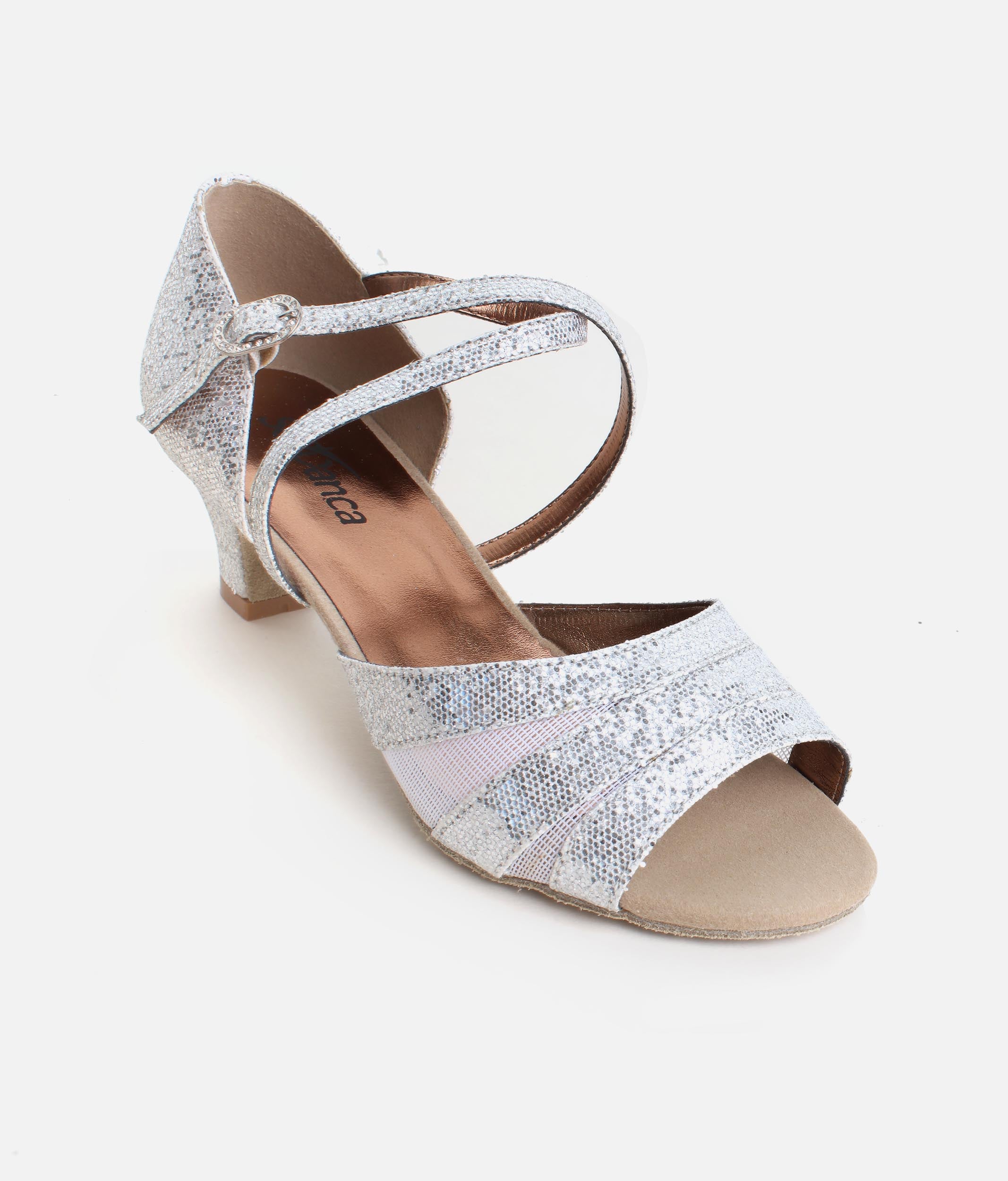Sparkly Ballroom Practice Shoes for Women with Mesh Tri-Strap - BL198