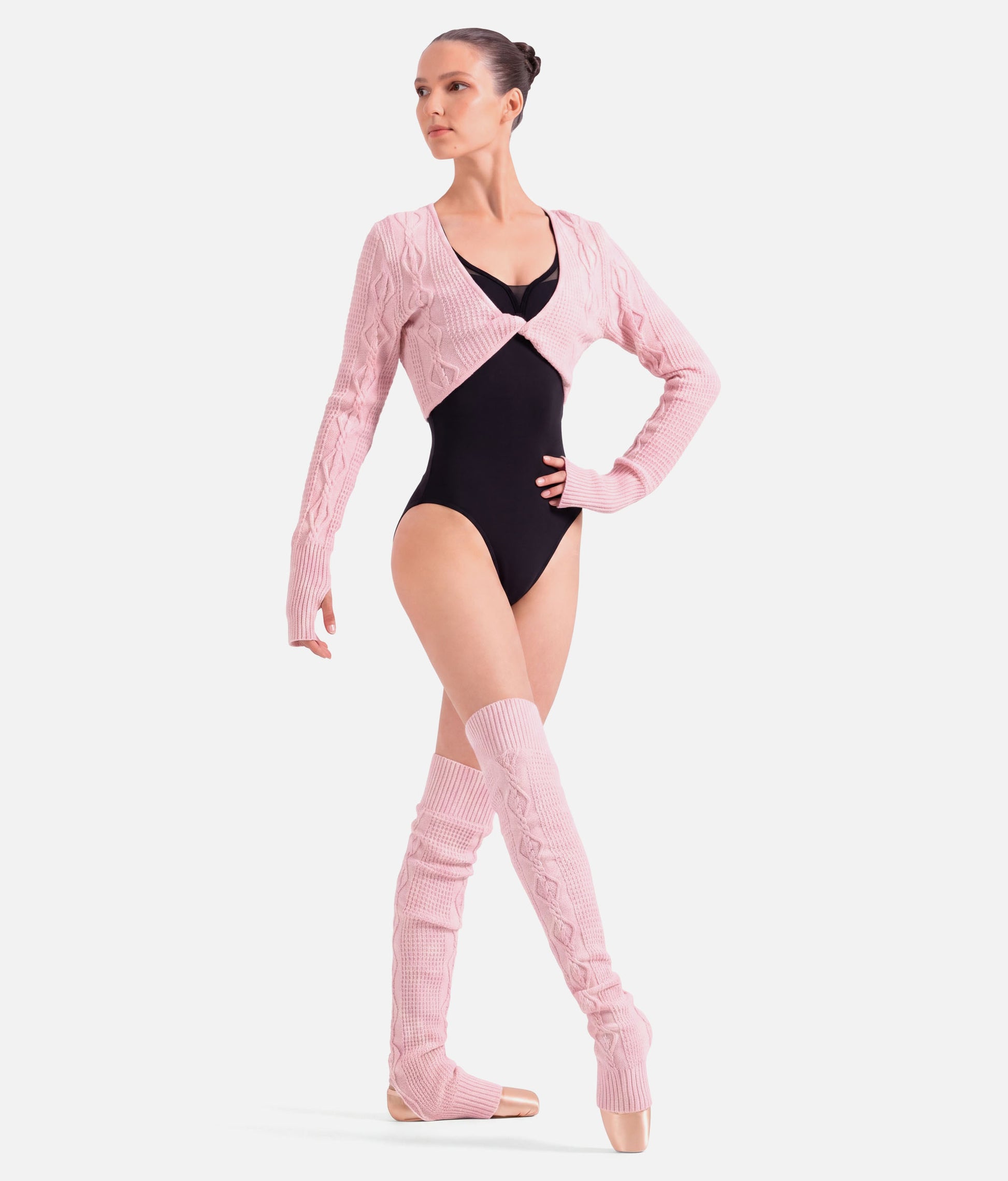 Victoria Cable Knit Stirrup Leg Warmers, Pink & Grey - W11008