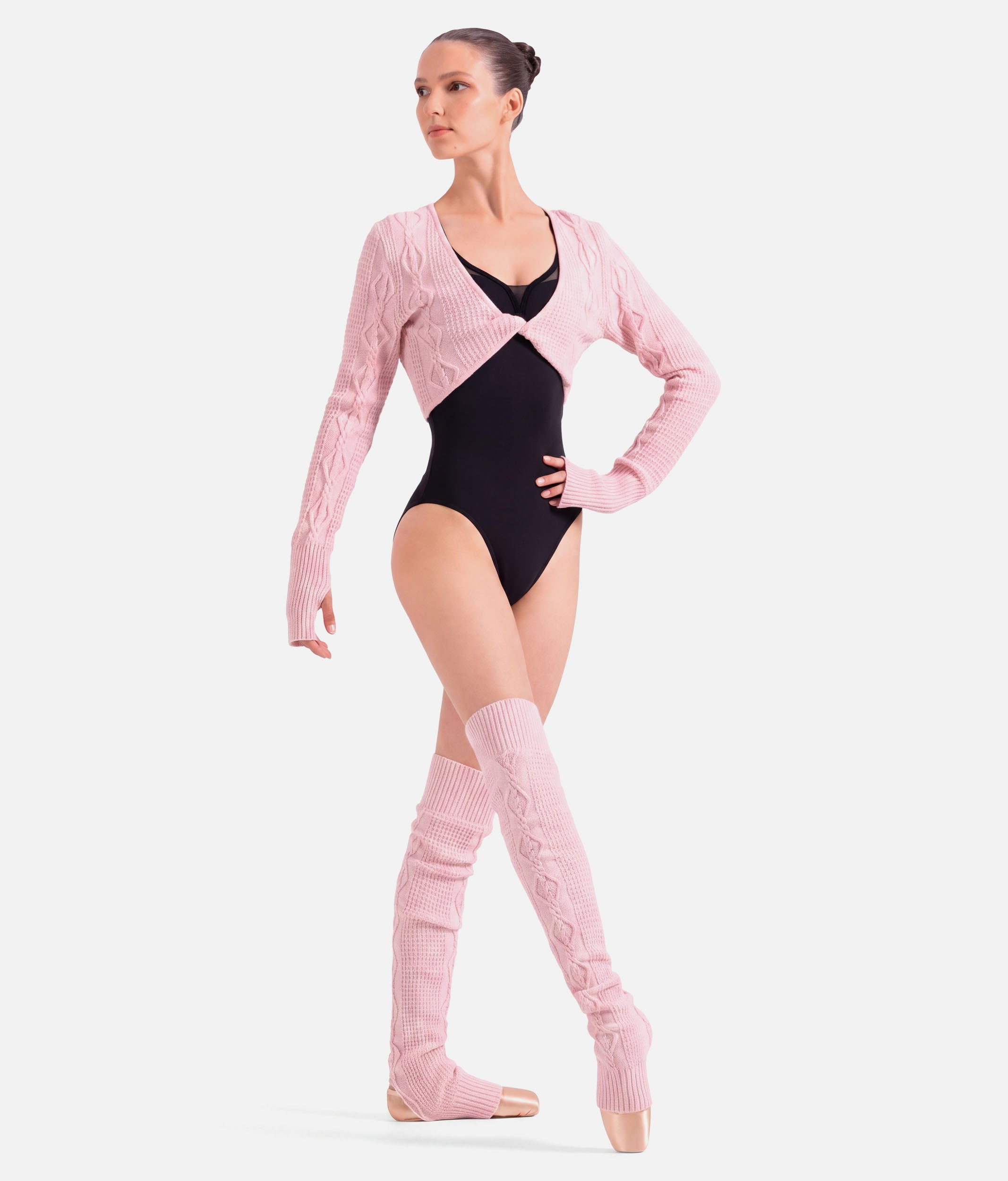 Victoria Cable Knit Stirrup Leg Warmers, Pink & Grey - W11008