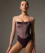 Bodile Valentina Nougat Mink Long Sleeve Ballet Leotard – Velvet & Mesh