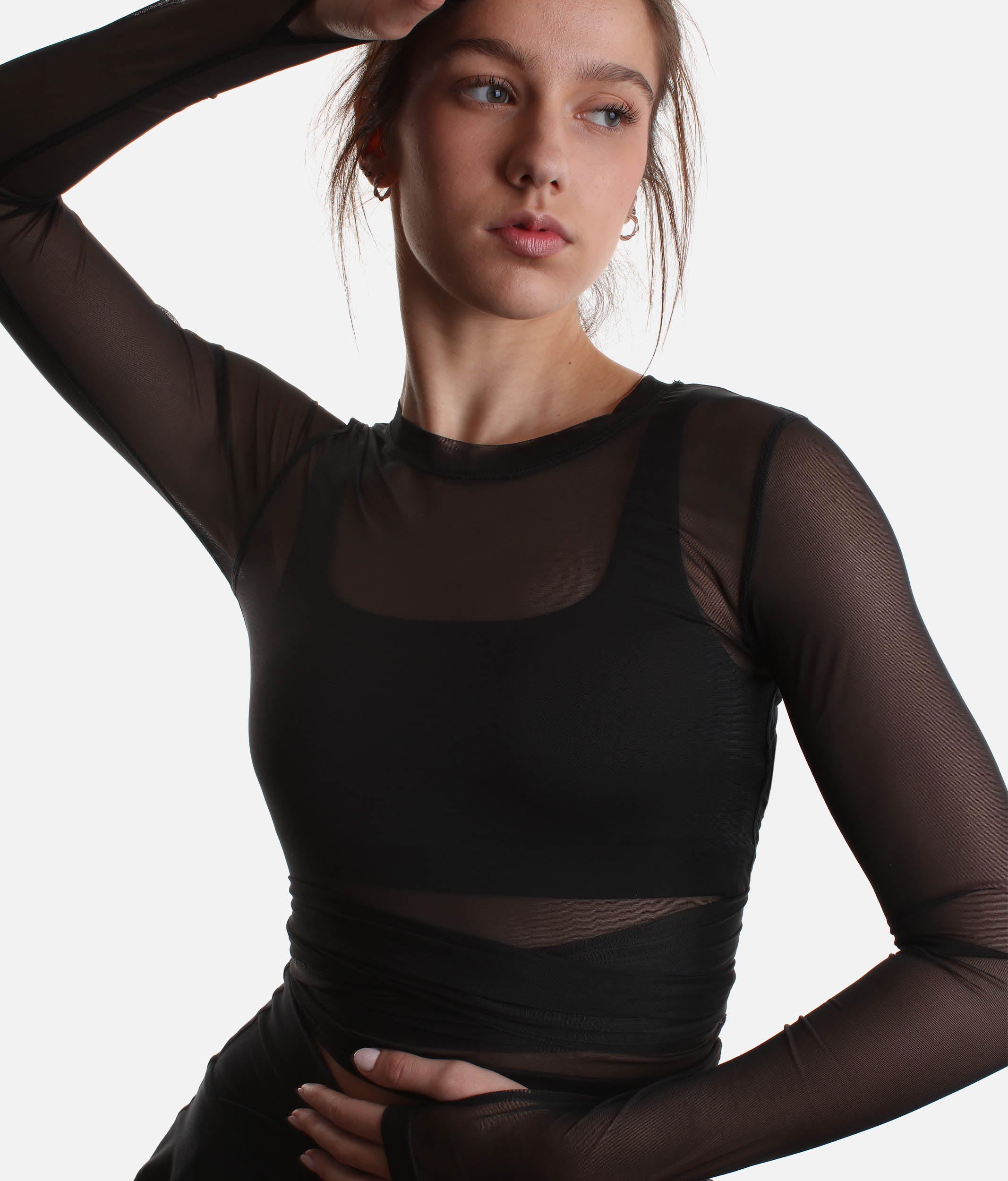 Bow Back Long Sleeve Mesh Top - Reversible Front-to-back Design