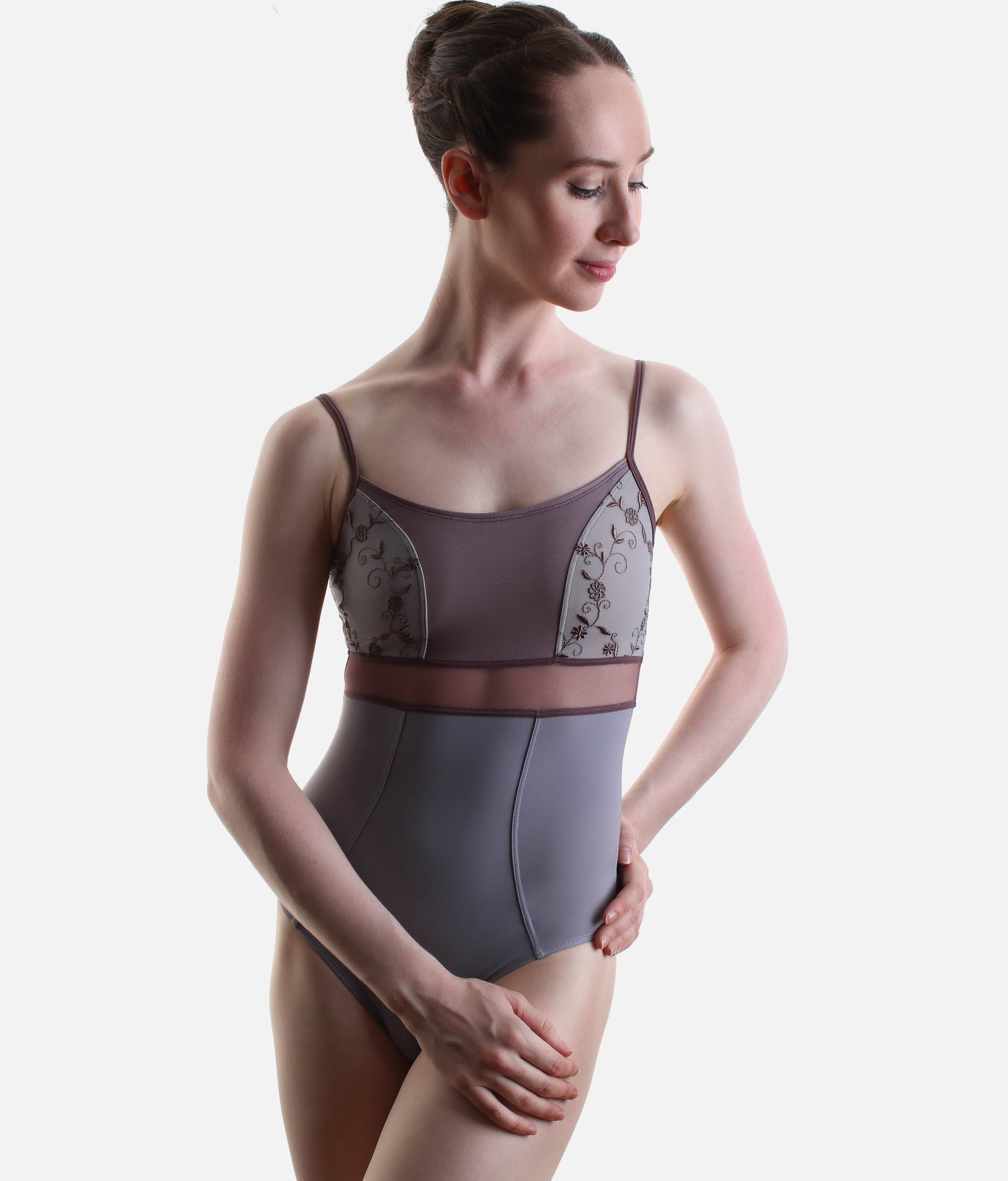 Luxury Camisole Ballet Leotard with Embroidered Mesh - BRIGID CL Vapore