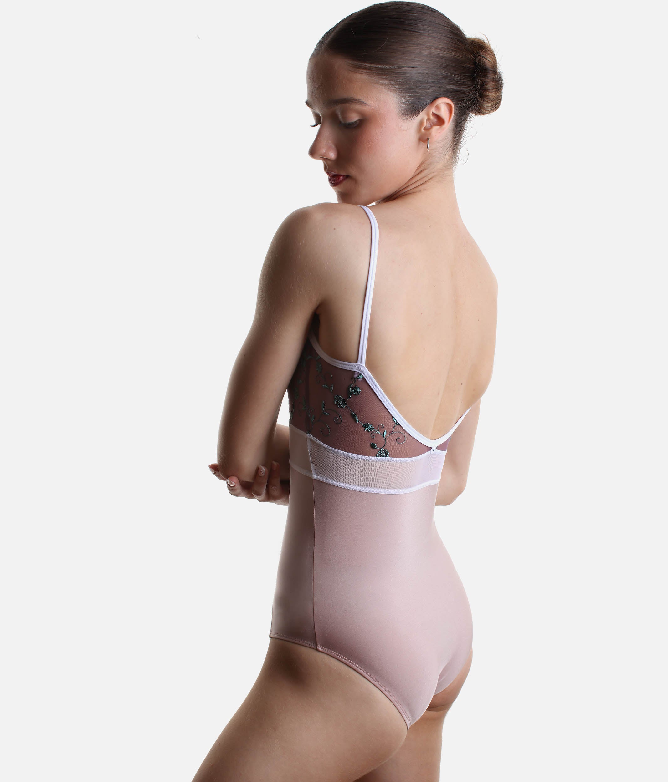 Professional Camisole Ballet Leotard with Embroidered Tulle - BRIGID CL Rose
