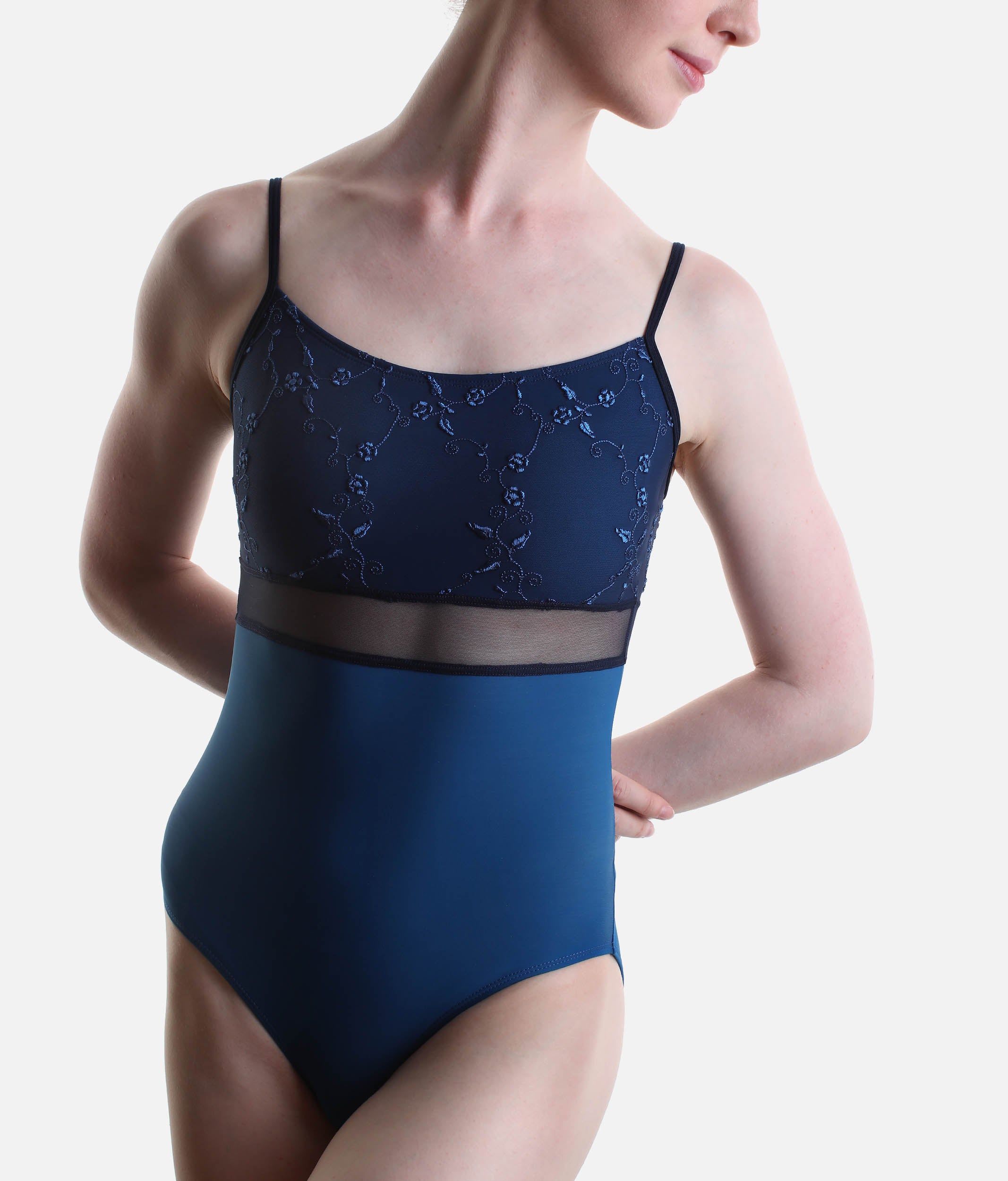 Luxury Blue Ballet Leotard with Embroidered Waistband - BRIGID DI Atlantic