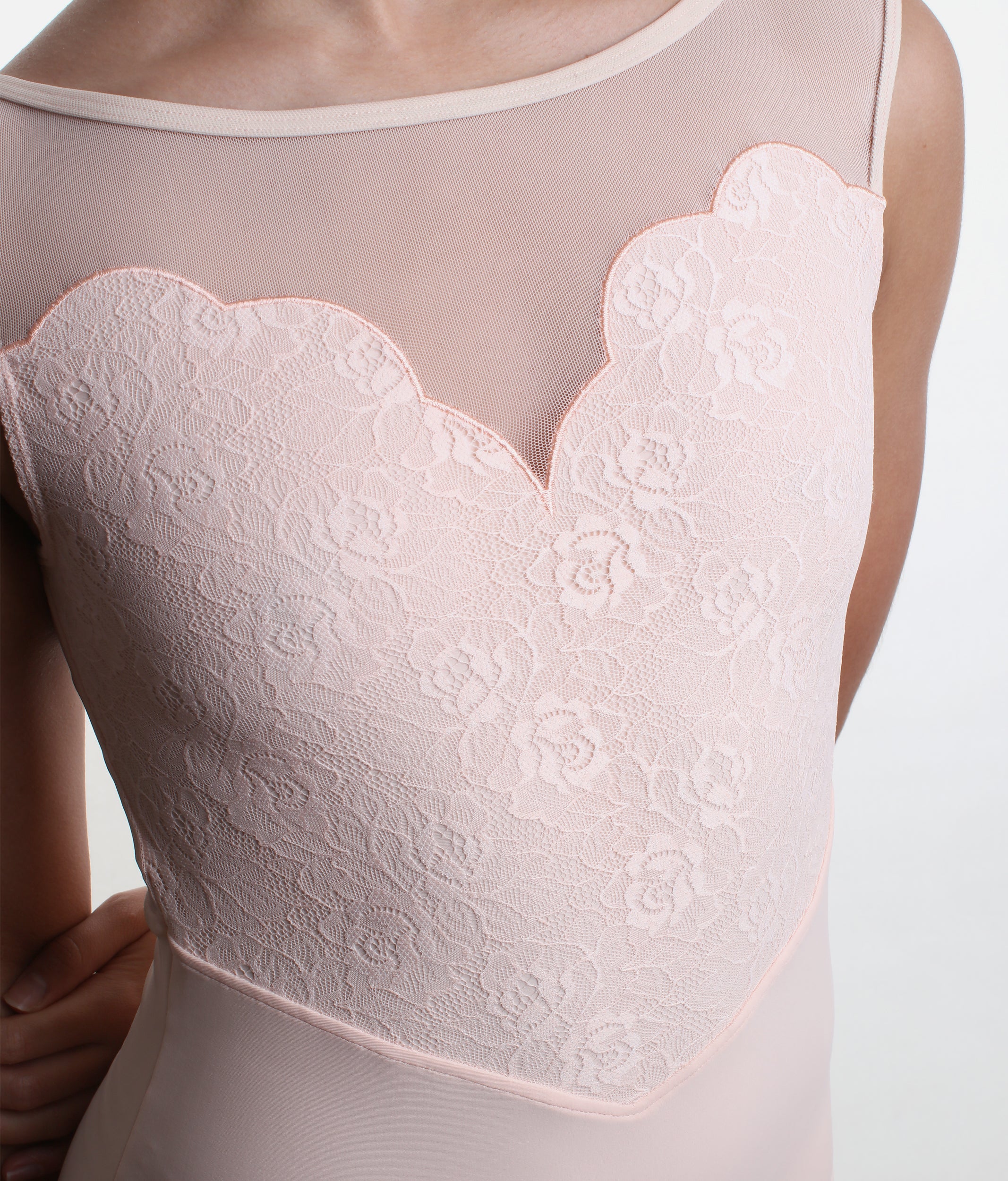 Lace Overlay Leotard with Sweetheart Neckline in Poudre Pink - CAPRICE