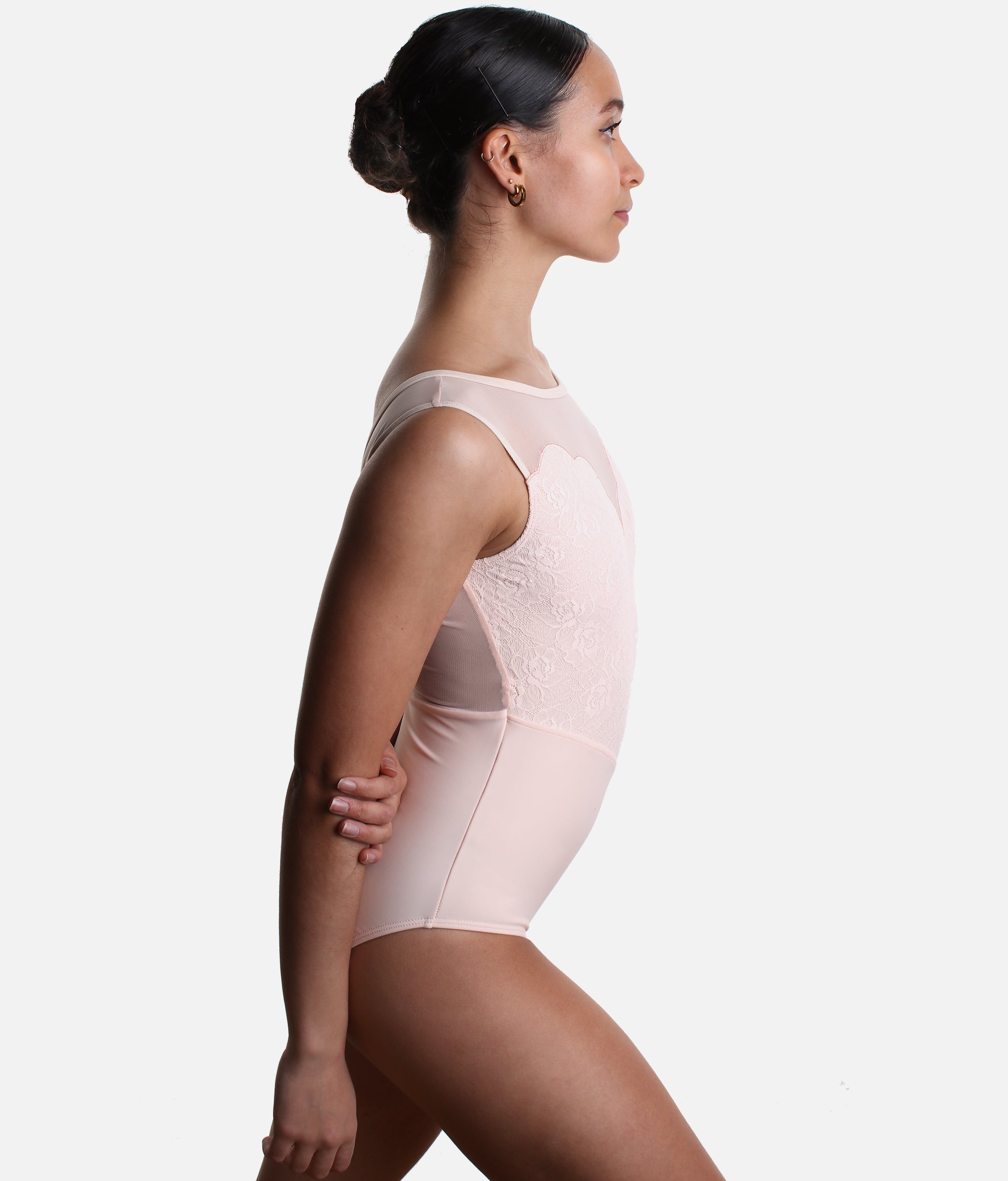 Lace Overlay Leotard with Sweetheart Neckline in Poudre Pink - CAPRICE