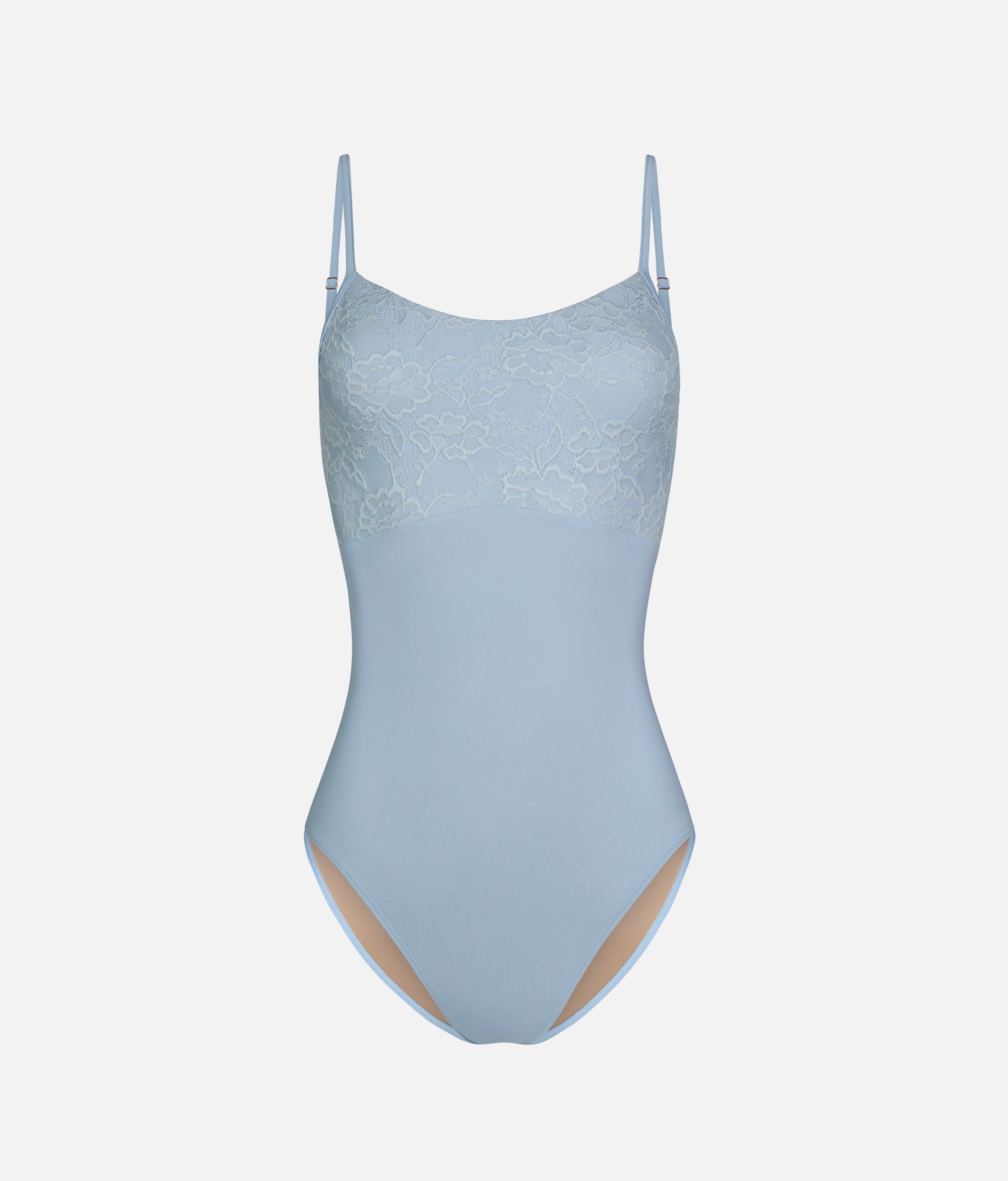 CHLOE LIGHT BLUE Lace Ballet Leotard, Adjustable Strap Camisole