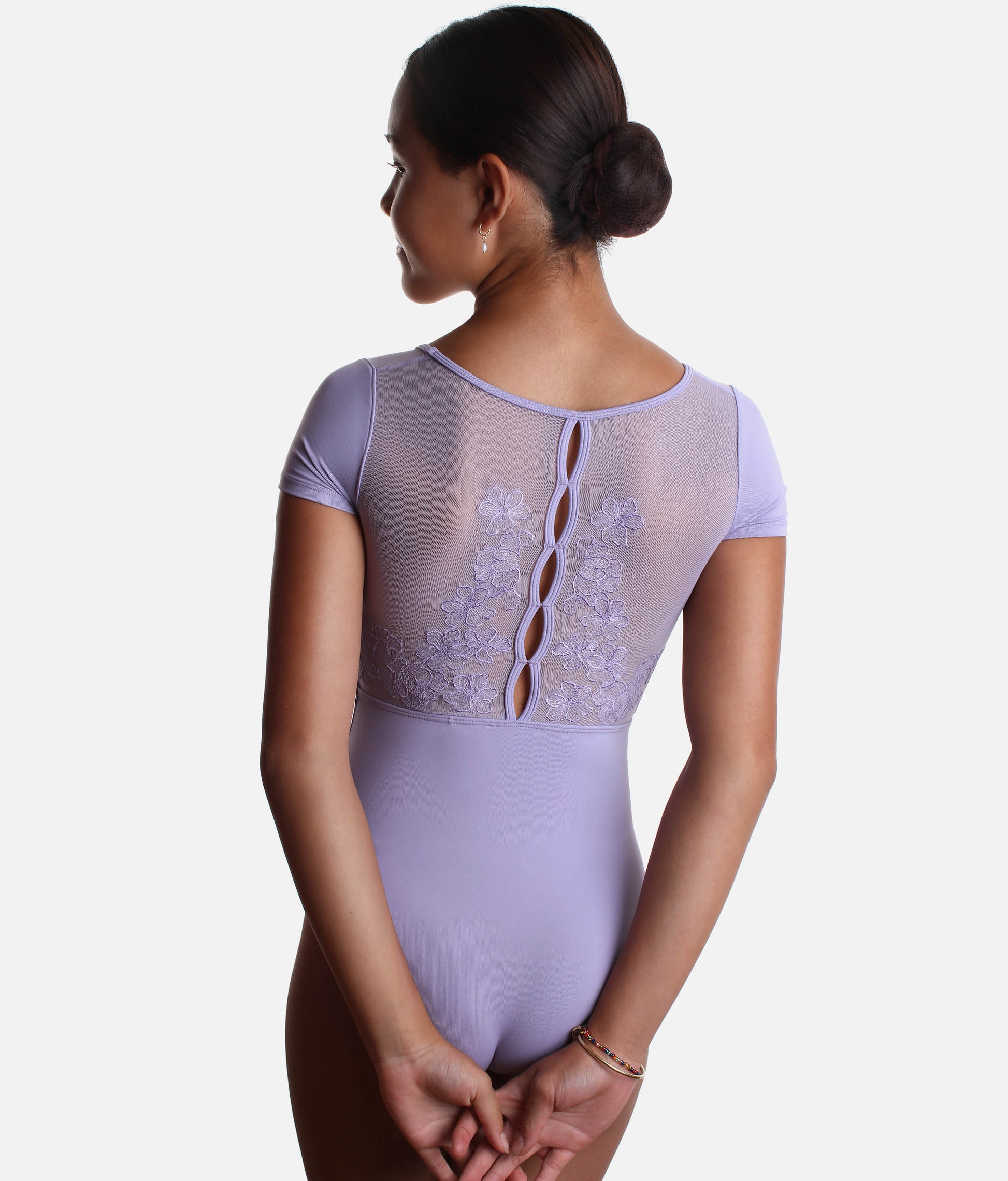 Girls Mei Cap Sleeve Leotard, Sweetheart Neck & Floral Mesh Back - CL20003