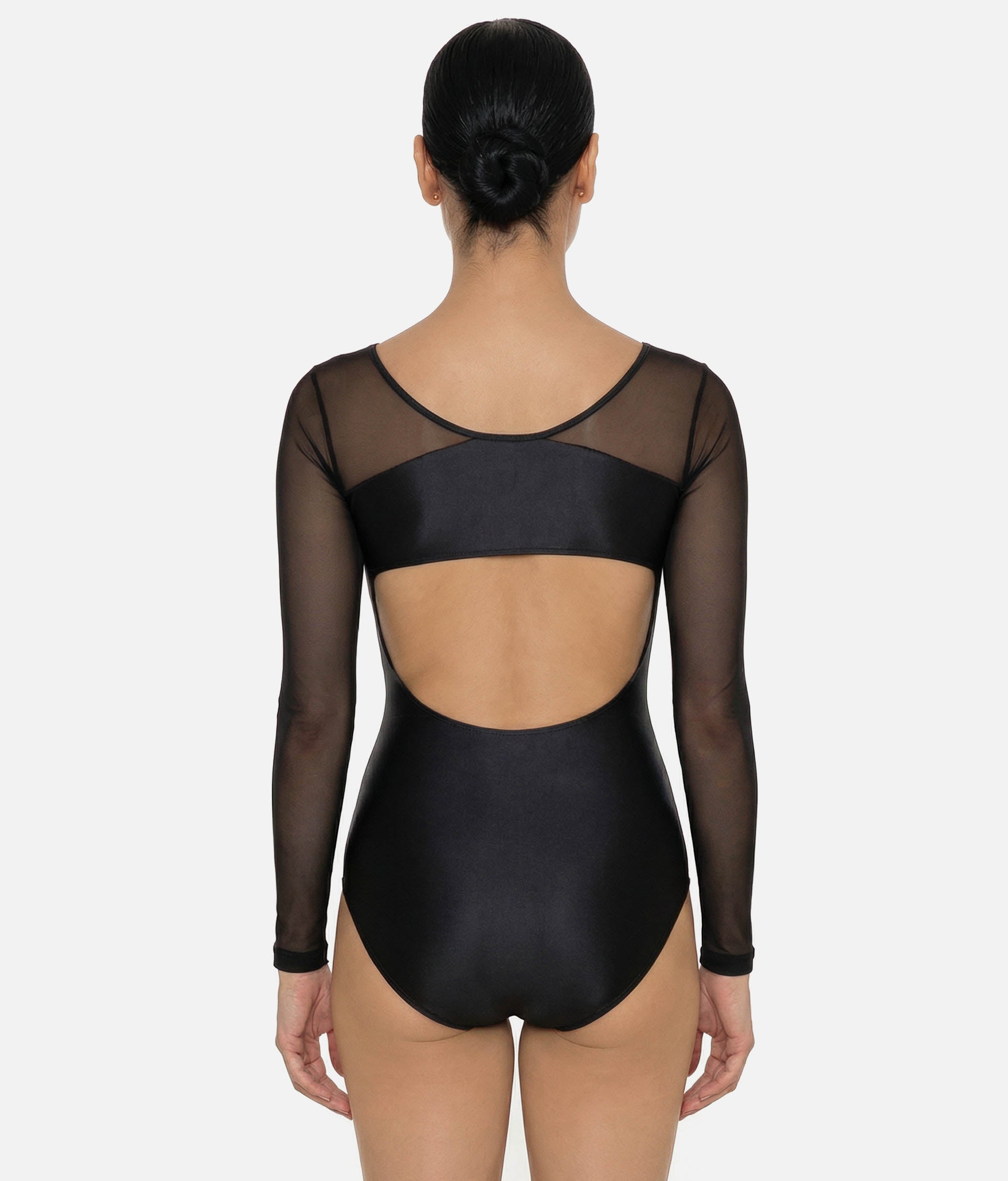 Long Sleeve Mesh Leotard with Elegant Illusion Neckline - CM52