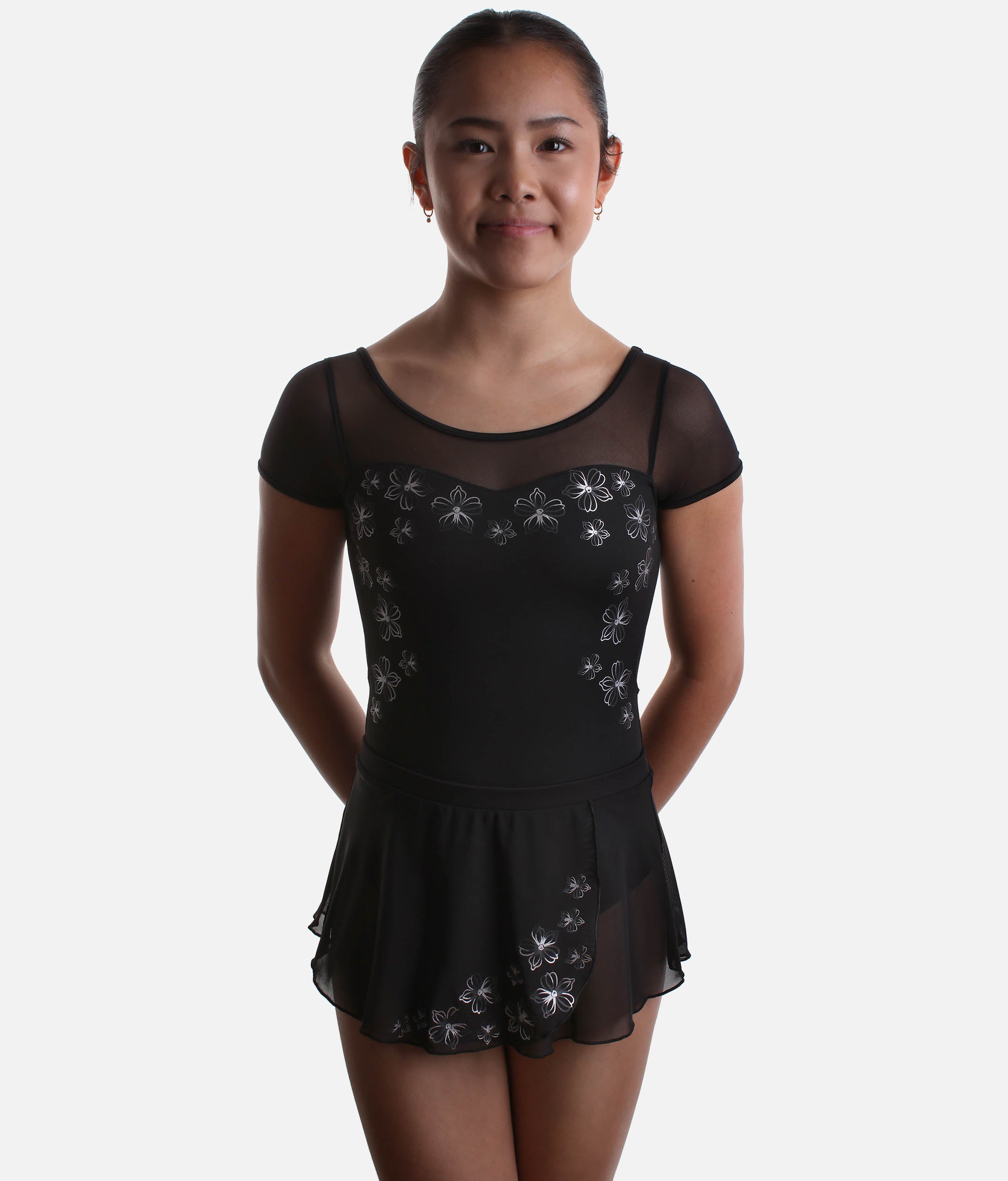 Girls Claire Mesh Wrap Skirt, Floral Pull-On for Tween Dancers - CR10005