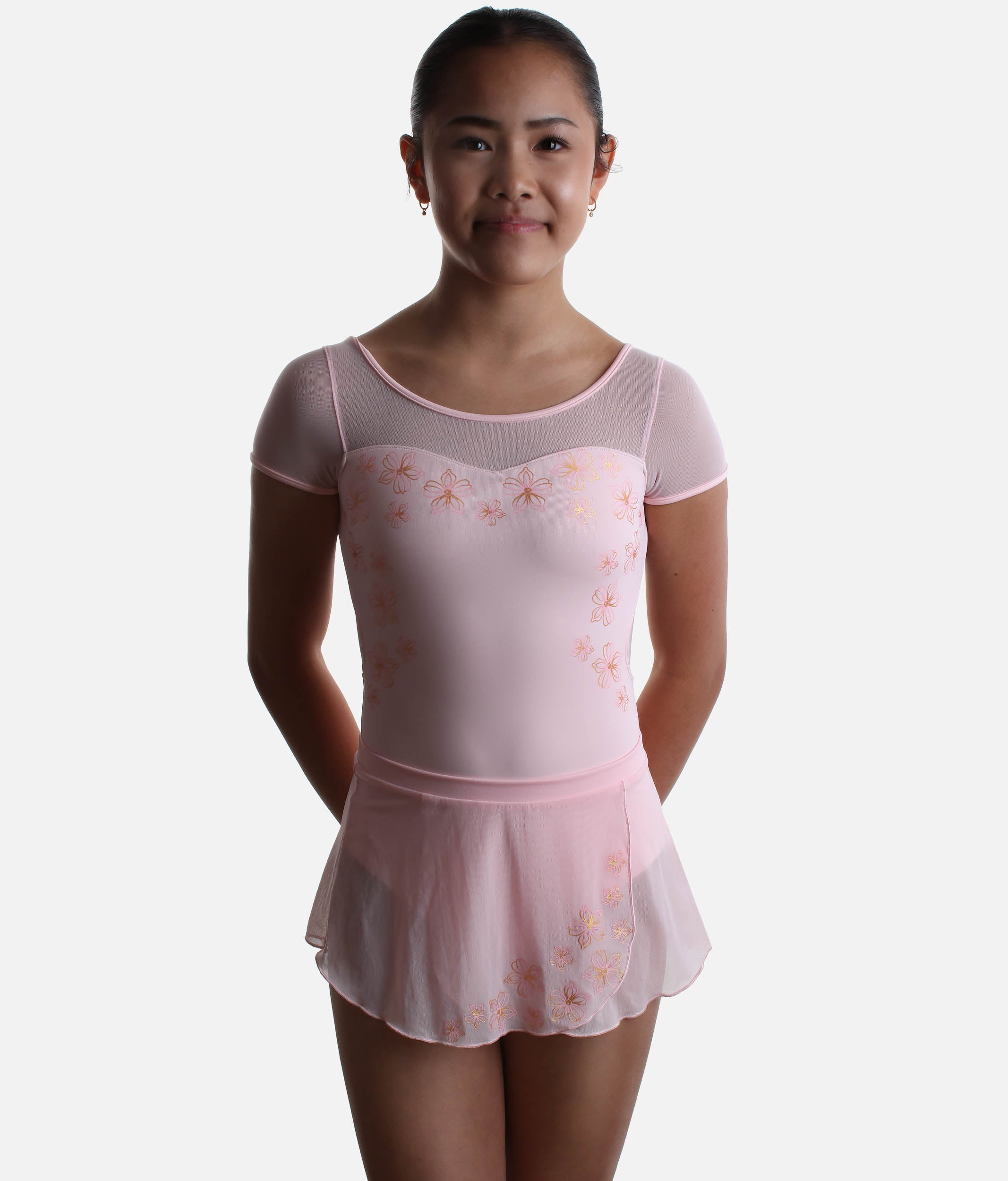 Girls Claire Mesh Wrap Skirt, Floral Pull-On for Tween Dancers - CR10005