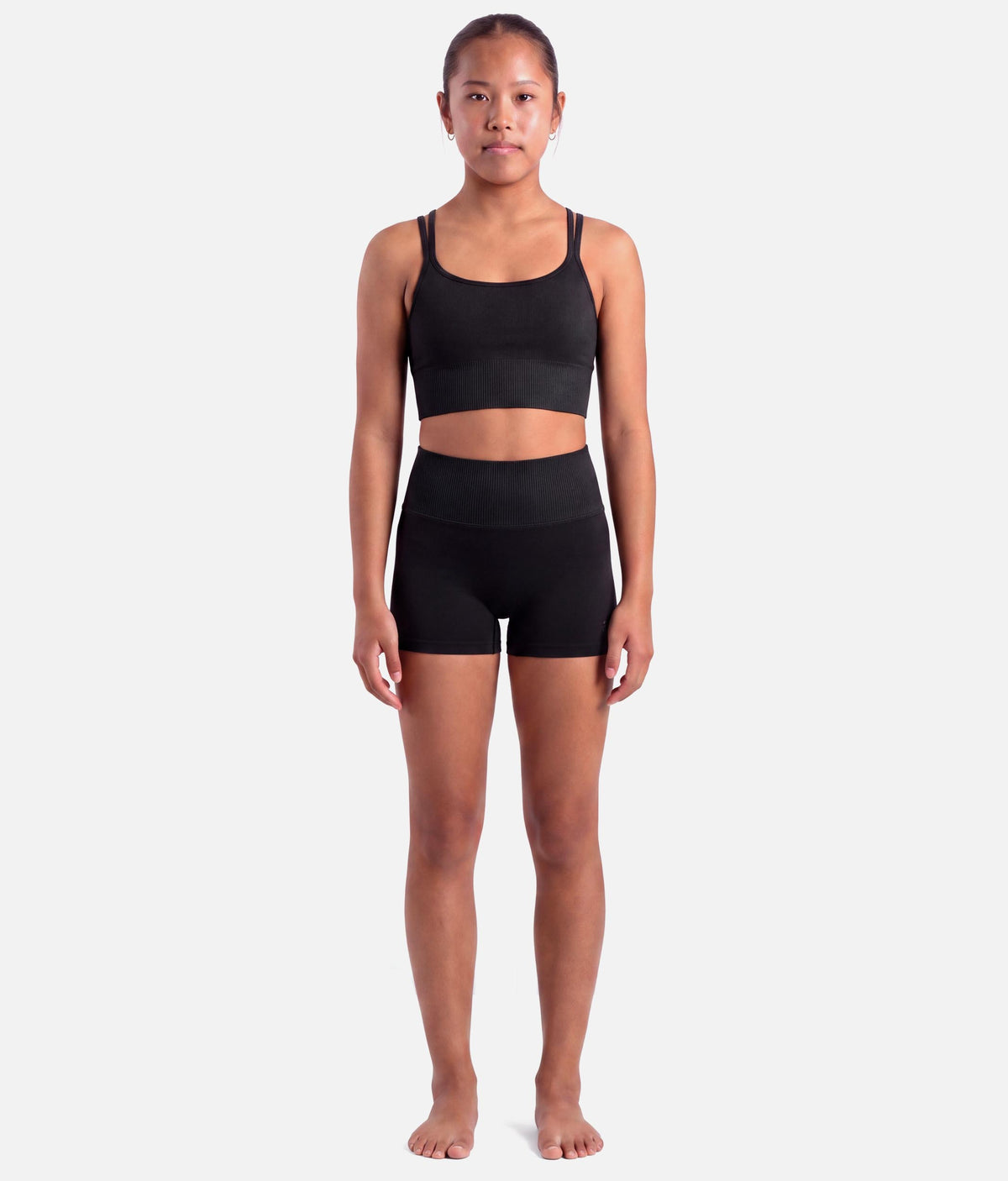Girls Layla Rib High-Waisted Dance Shorts in Black - CR90015