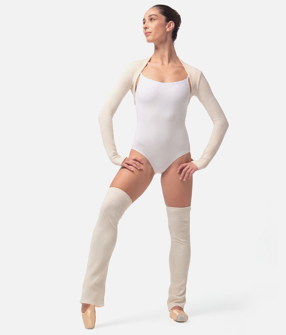 Mara Dancewear Knit Legwarmers – 65cm in Soft Pink & Light Cream