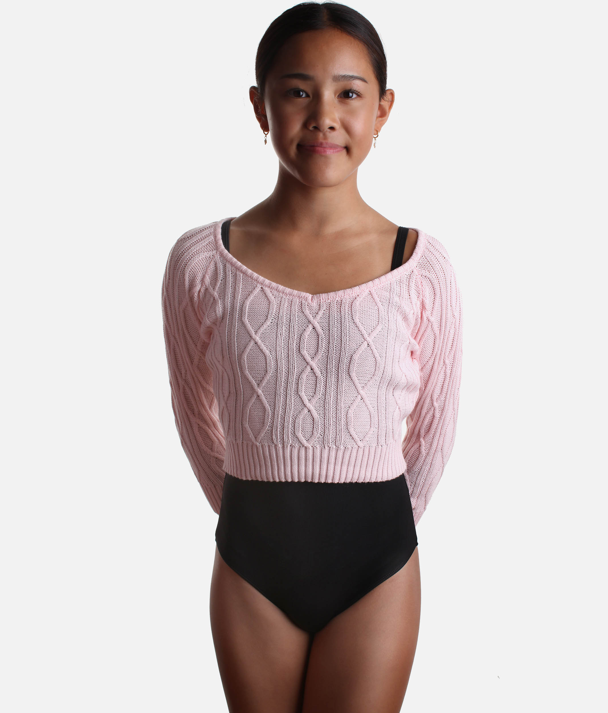 Girls Ballet Warmup Sweater, Cable Knit V-Neck Dance Top - CZ30010