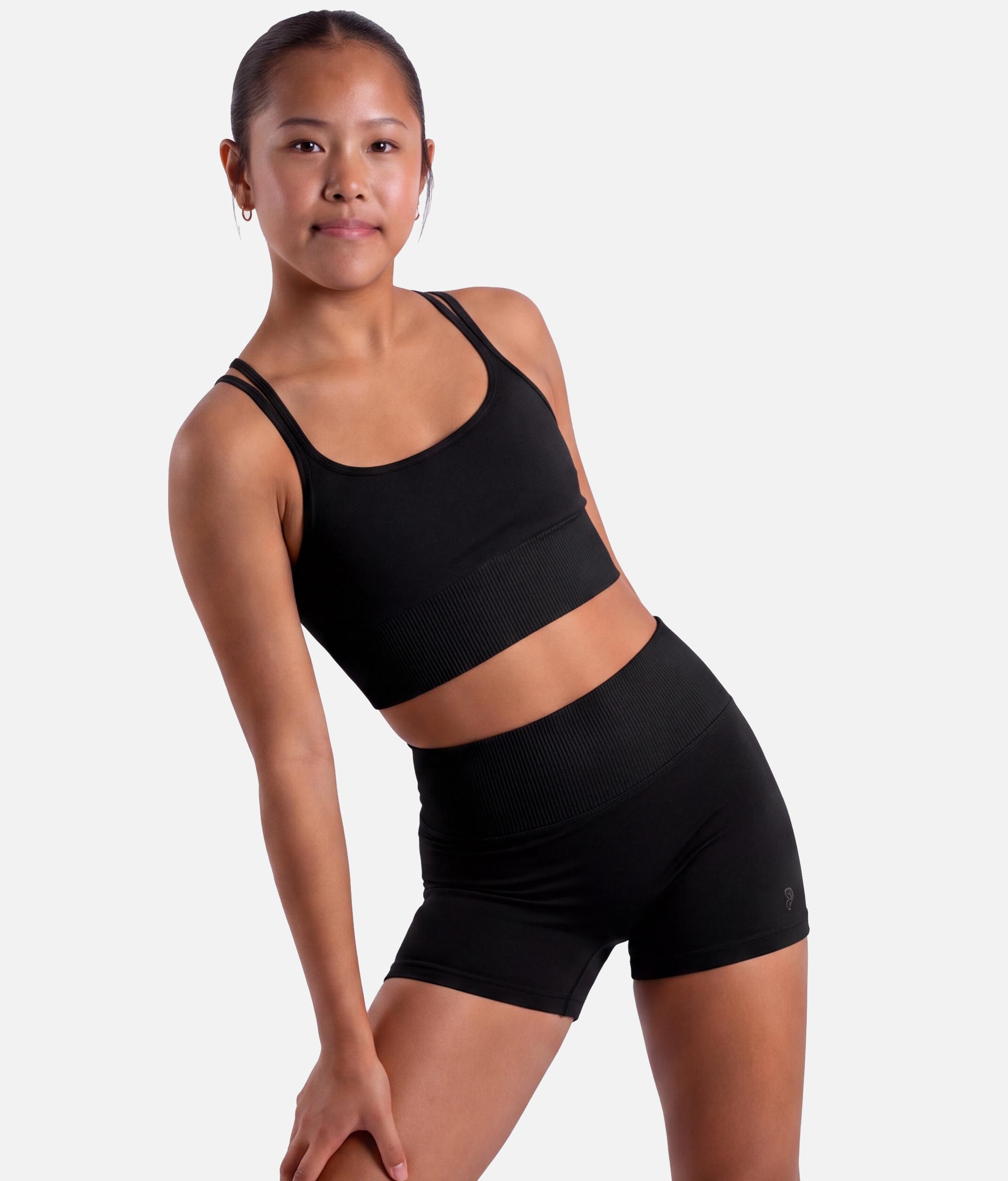 Girls Isla Black Cross Back Dance Crop Top - CZ30036