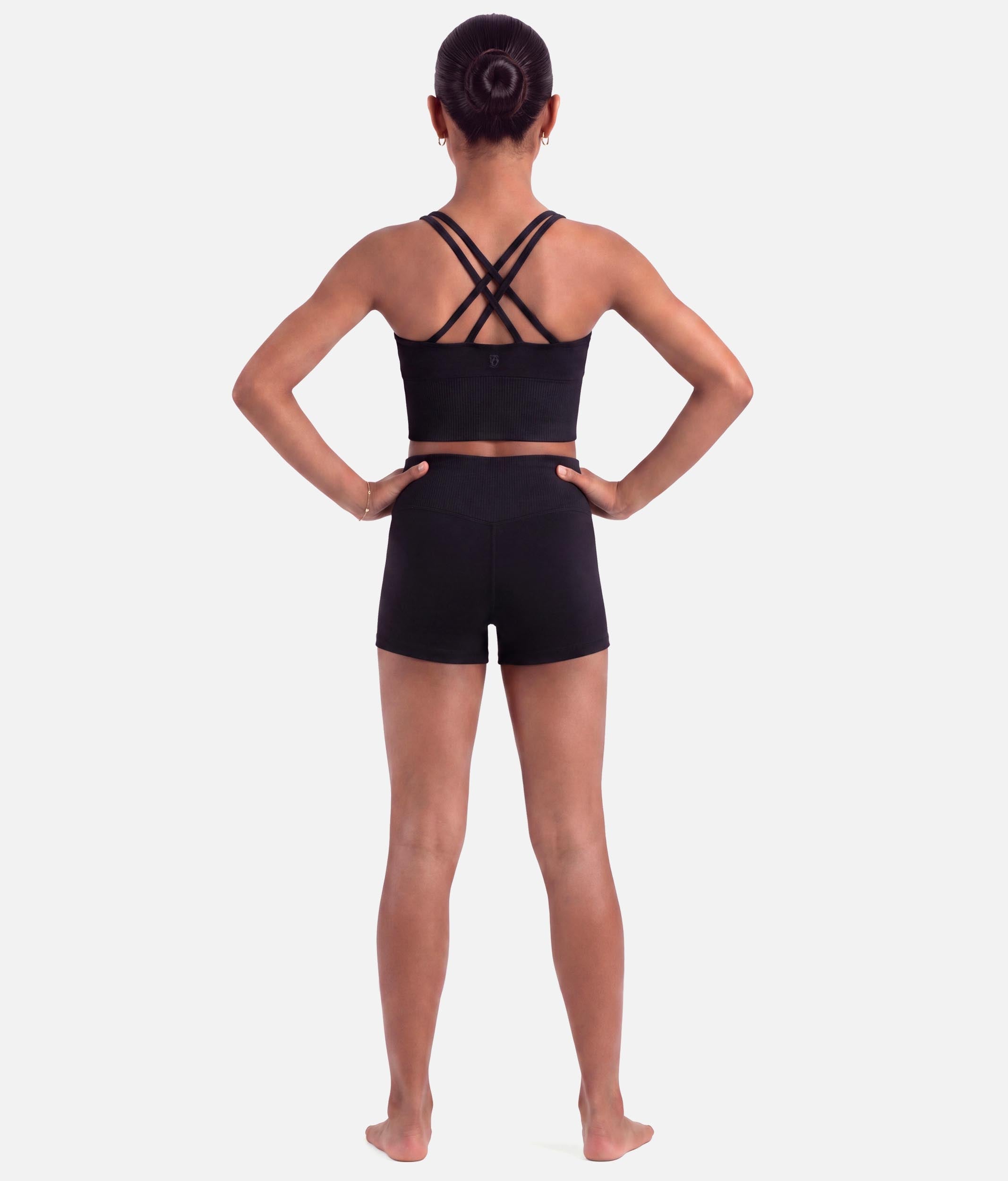 Girls Isla Black Cross Back Dance Crop Top - CZ30036