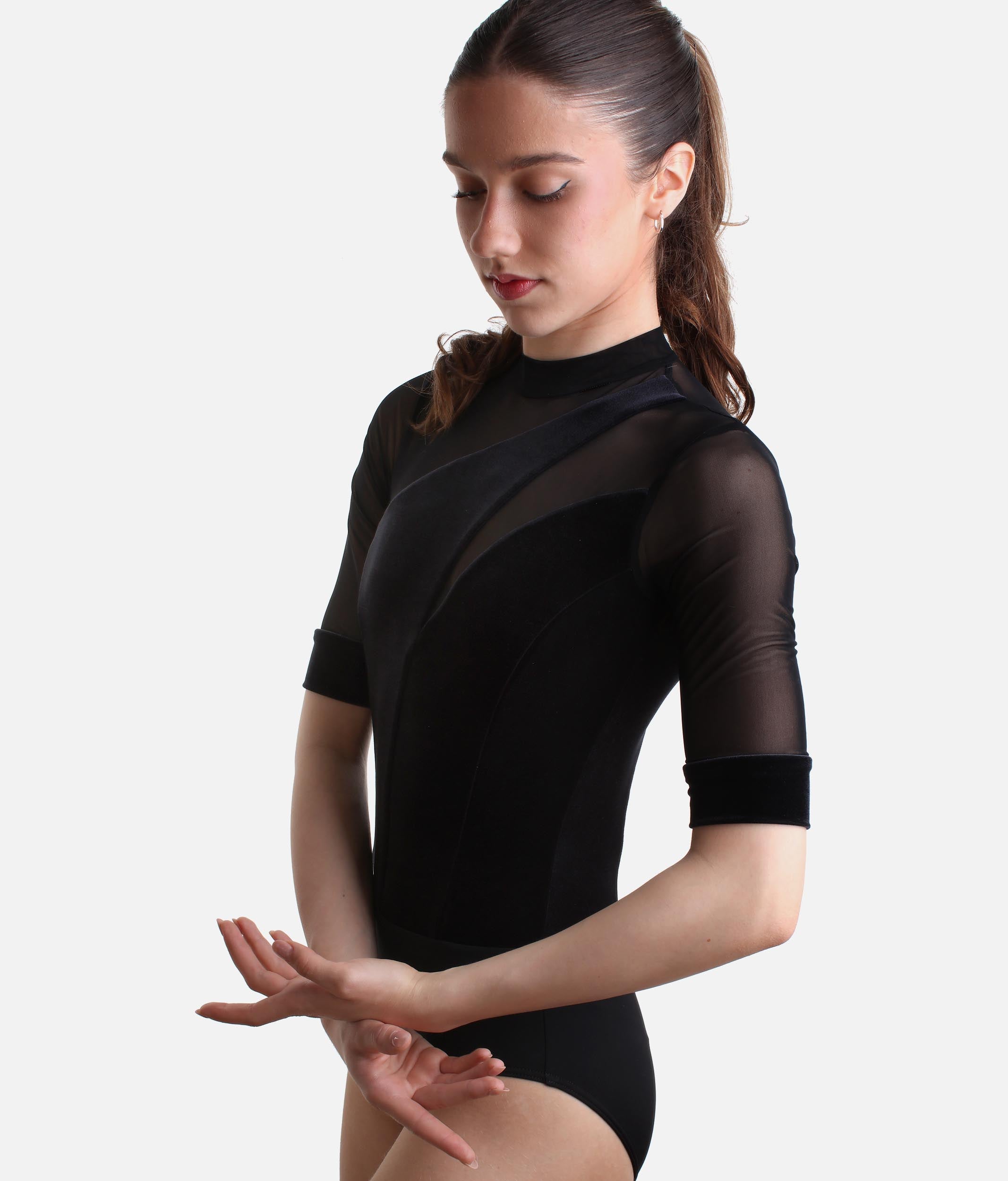 VELVET Half Sleeve Leotard, Premium High Neck Dancewear - DA5116