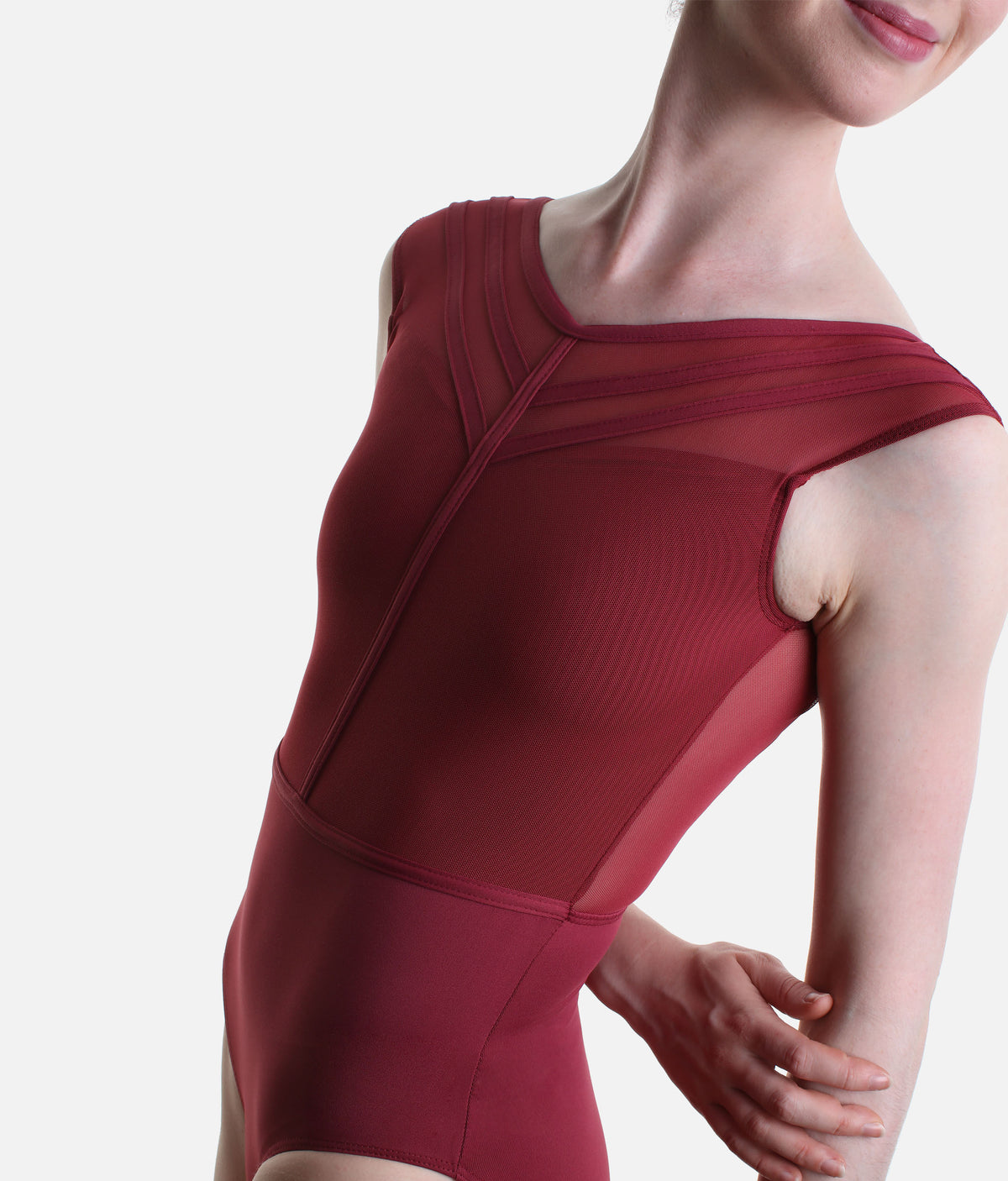 Chic Low Back Dance Leotard with Sporty Mesh Detail - DAPHNE
