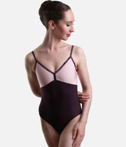 Camisole Ballet Leotard, Classic Style with Velvet Trim in Eggplant - DARIA