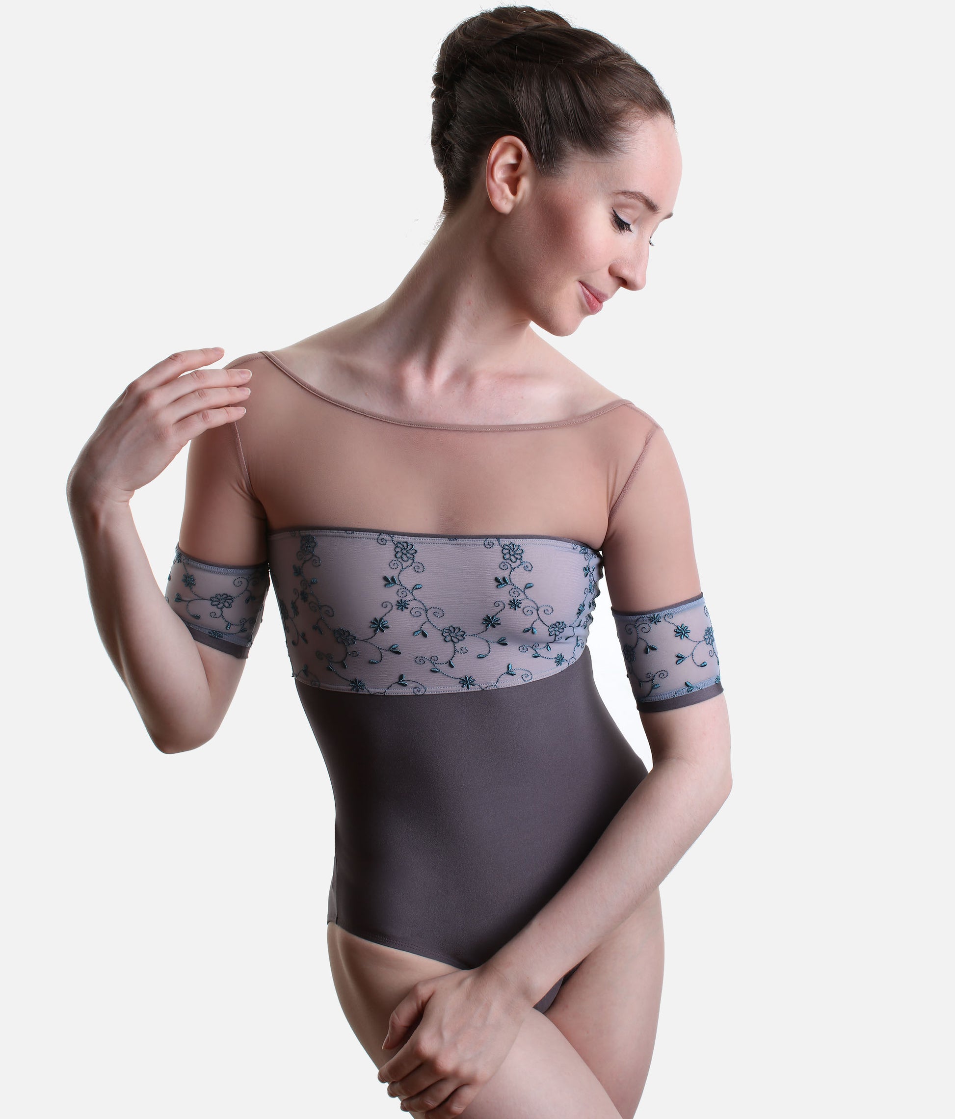 Luxury Embroidered ¾ Sleeve Ballet Leotard - MINERVA GL Magnete