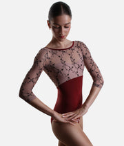 Embroidered 3/4 Sleeve Ballet Leotard - DIANA DI Bordeaux