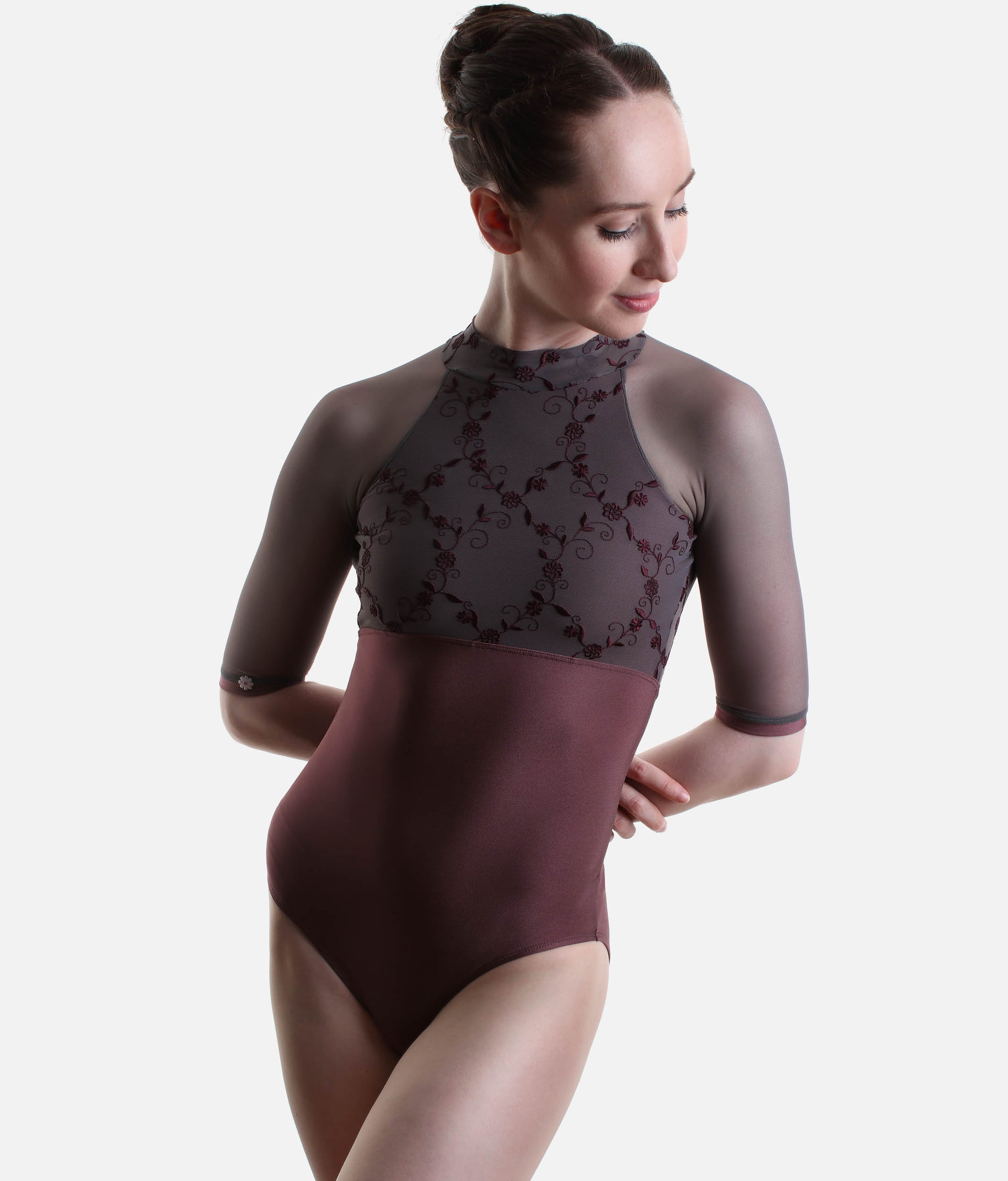 High Neck Ballet Leotard with Deep Triangle Back - SELENE CL Supernatural