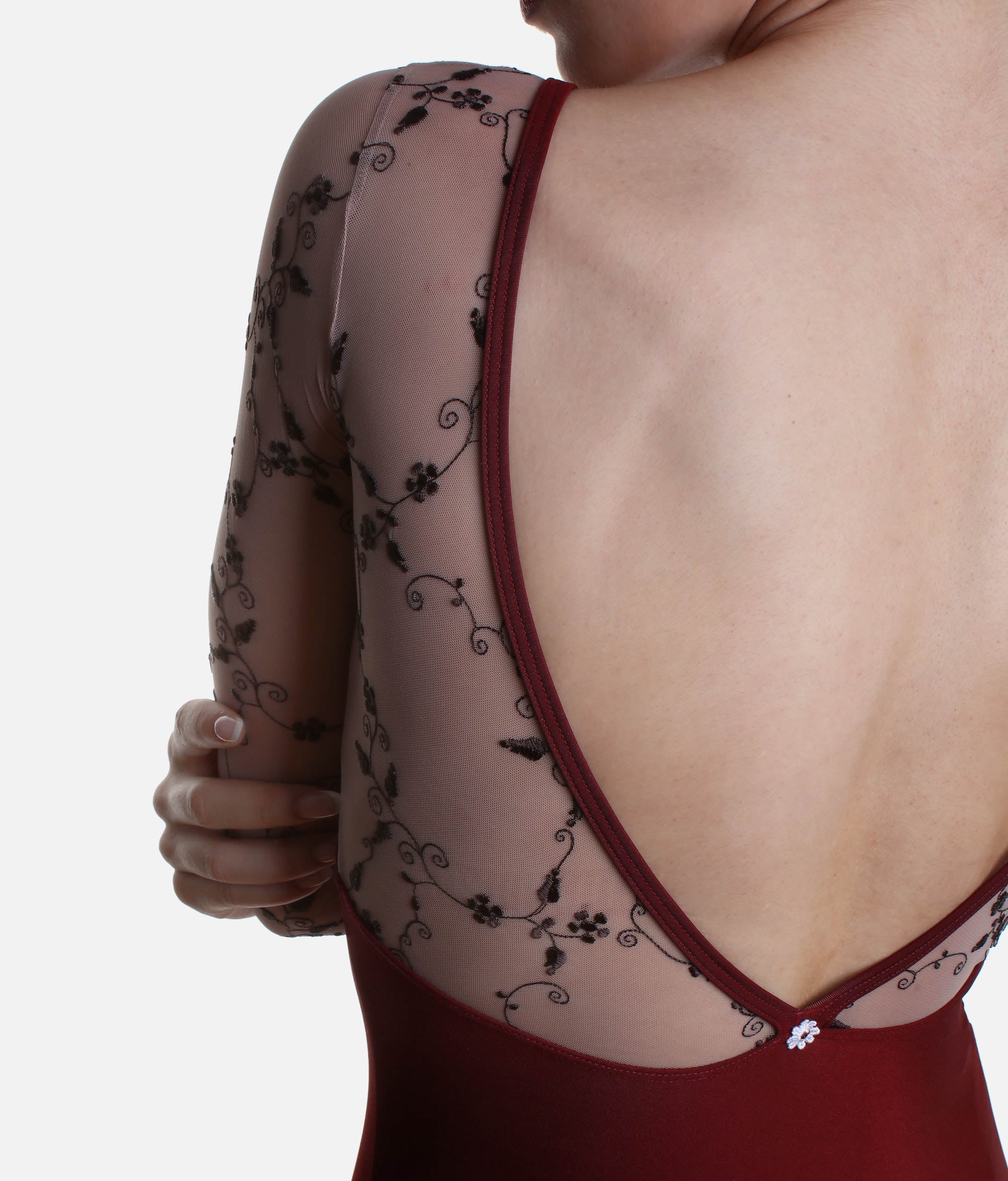 Embroidered 3/4 Sleeve Ballet Leotard - DIANA DI Bordeaux